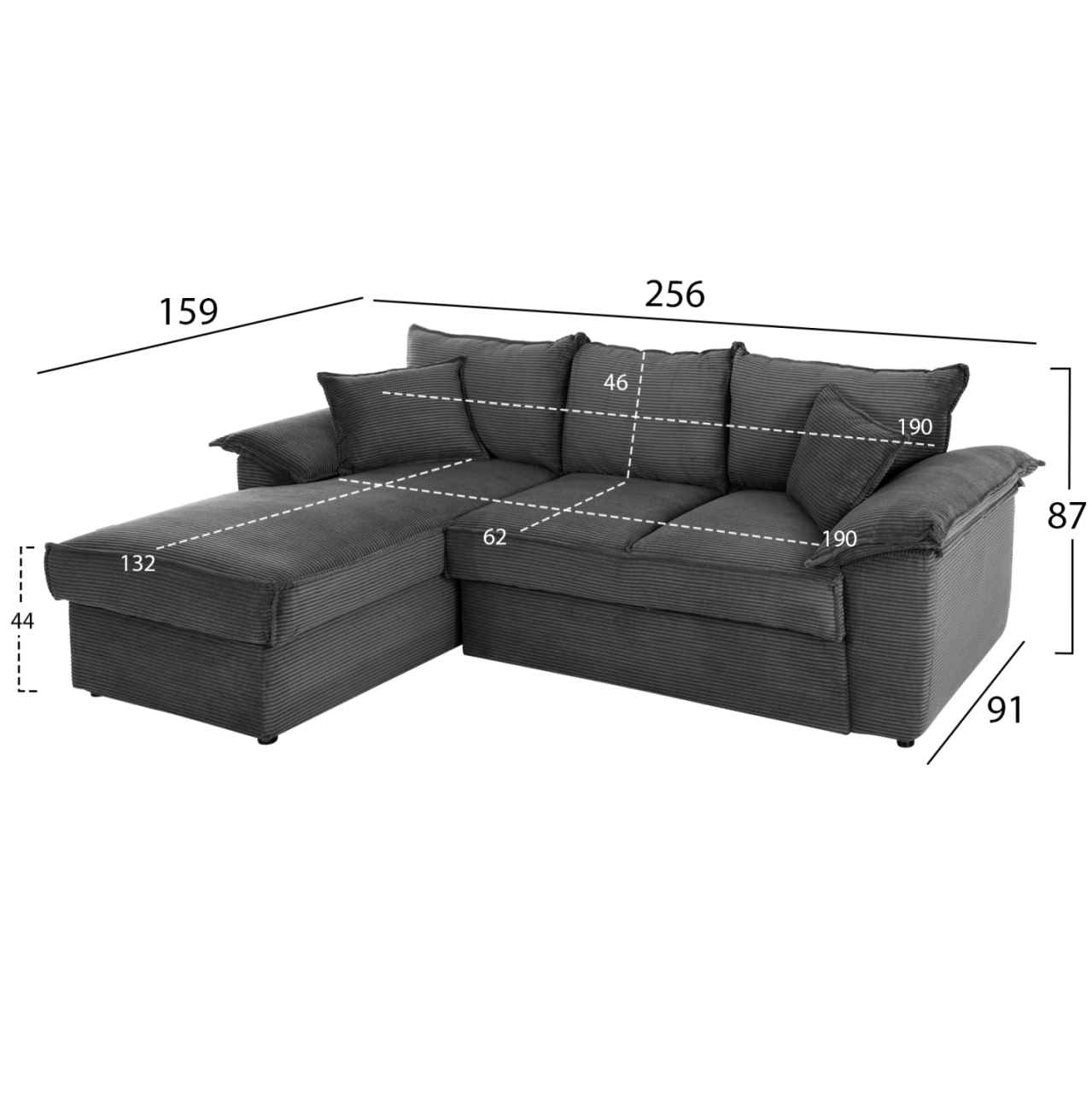 CORNER (LEFT) SOFA-BED WITH STORAGE SPACE ALDO HM3276.02L ANTHRACITE FABRIC 256x91-159x87Hcm. [2]