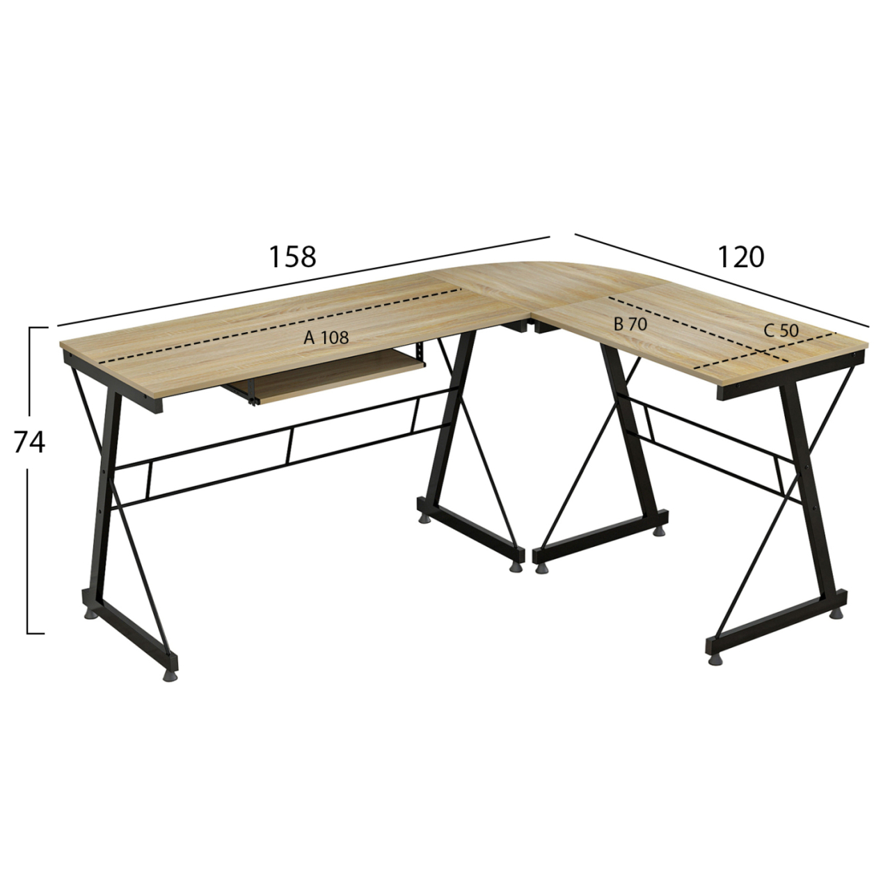 CORNER OFFICE SONAMA WITH METAL FRAME HM2127.01 158Χ120Χ74cm. [2]