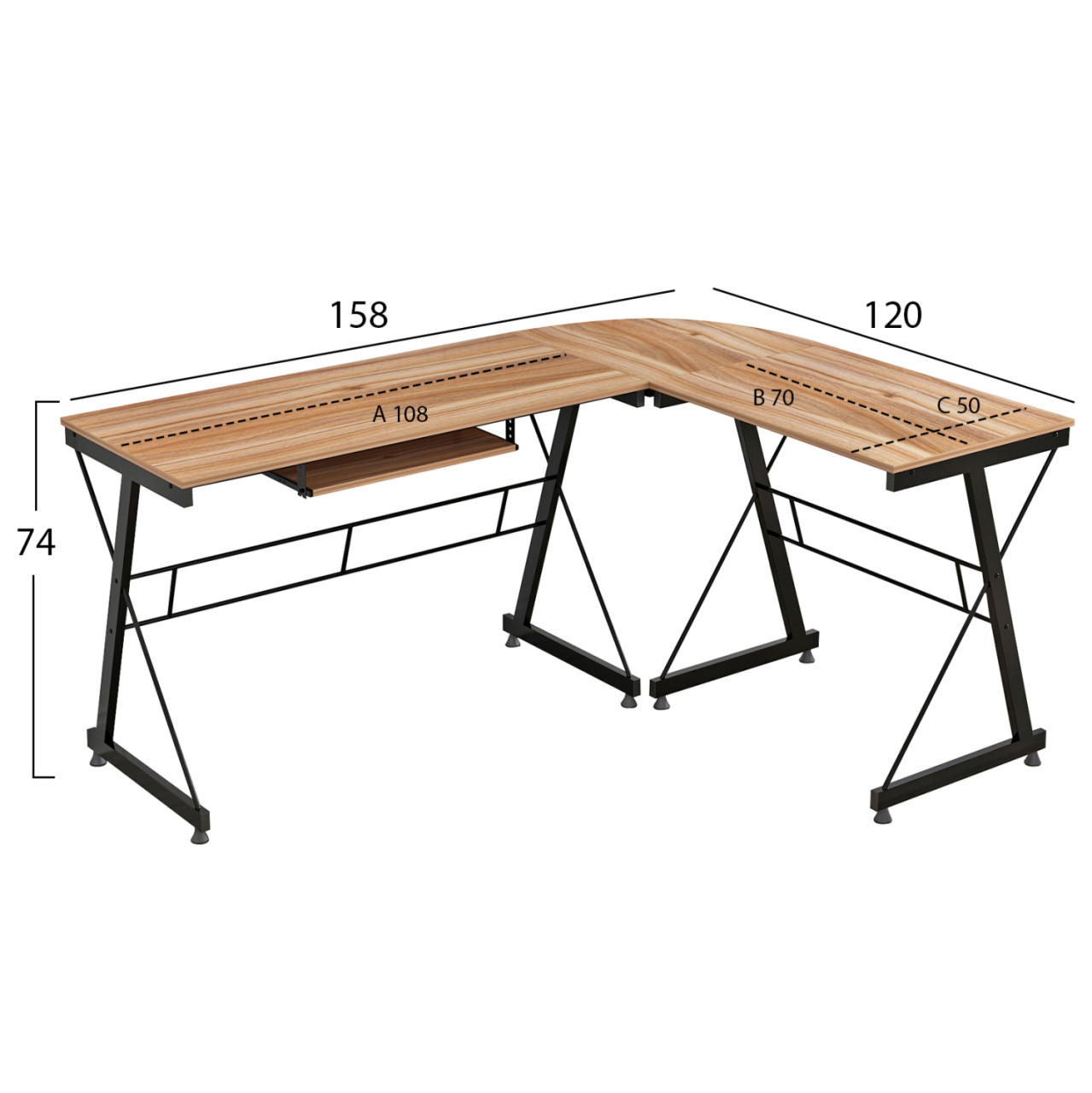CORNER OFFICE WALNUT SURFACE WITH METAL FRAME HM2127.02 158Χ120Χ74cm. [2]