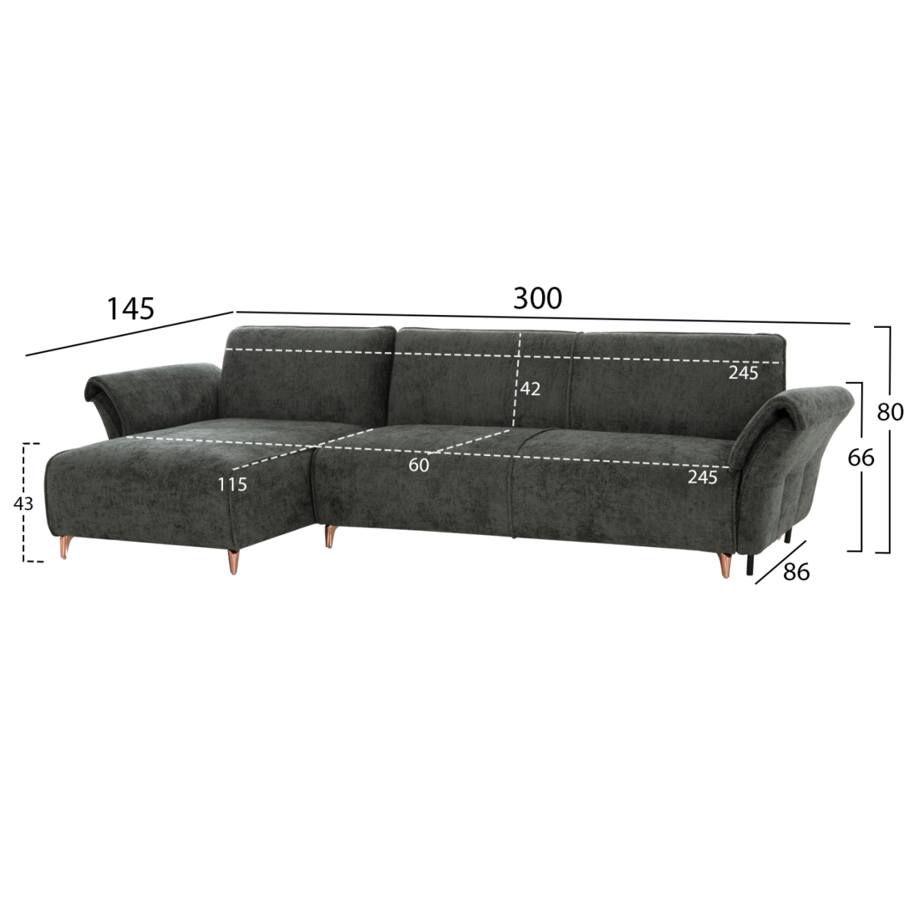CORNER REVERSIBLE SOFA-BED MAILO HM6071.03 GREEN FABRIC-METAL LEGS 300x145x80Hcm. [2]
