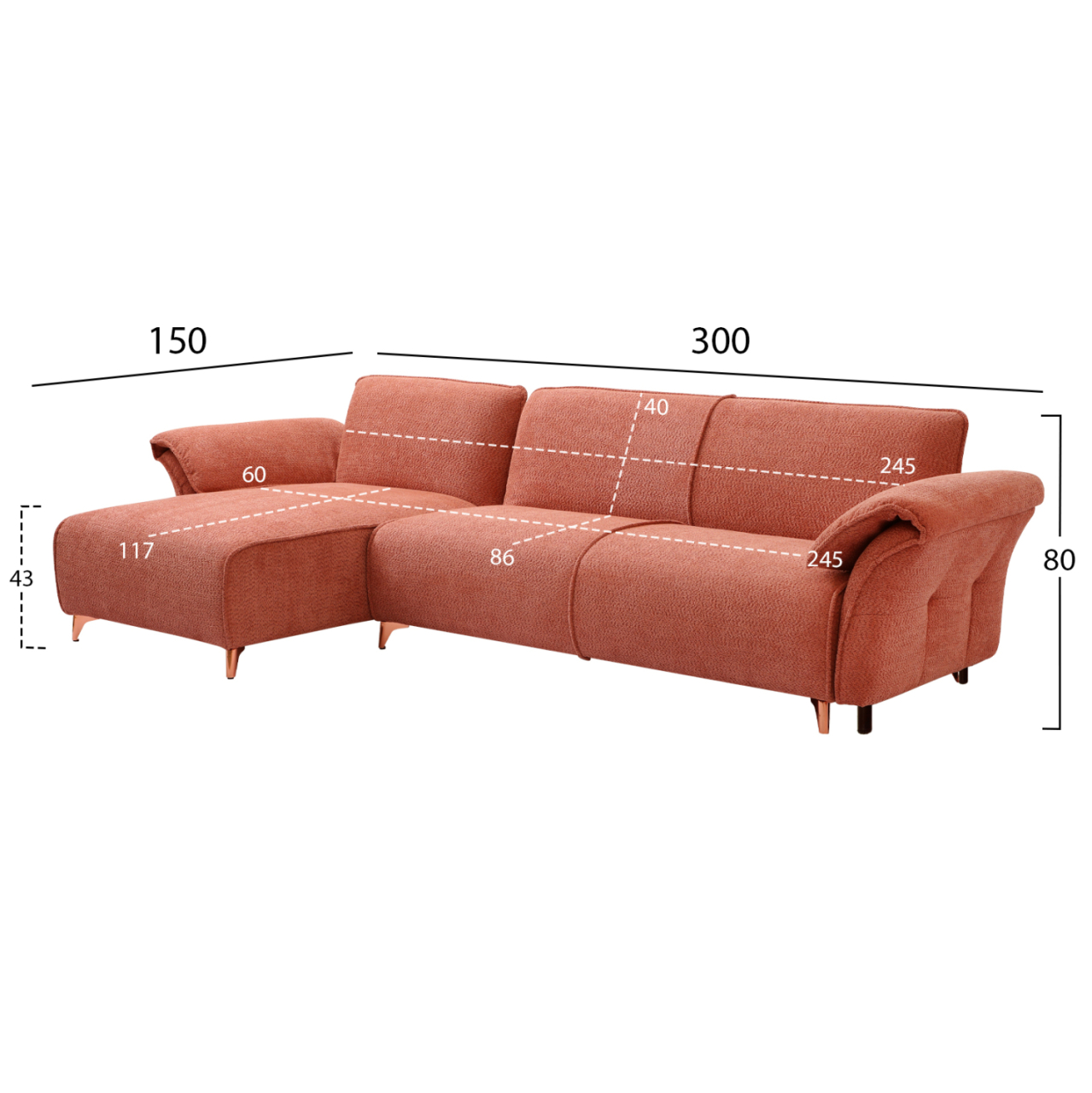 CORNER REVERSIBLE SOFA-BED MAILO HM6071.04 ORANGE FABRIC-METAL LEGS 300x150x80Hcm. [2]