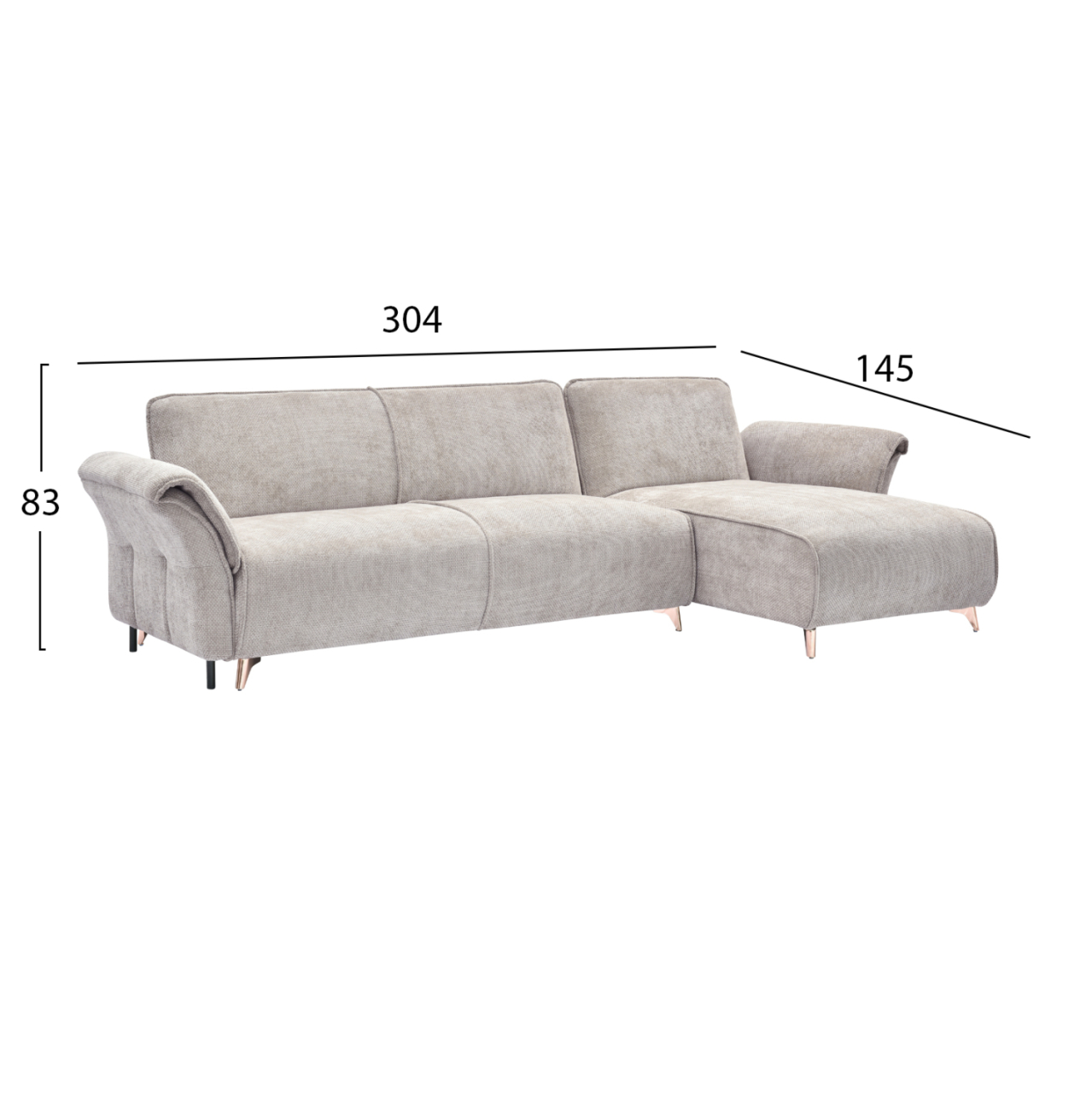 CORNER REVERSIBLE SOFA-BED MAILO HM6071.05 BEIGE FABRIC-METAL LEGS 300x150x80Hcm. [2]