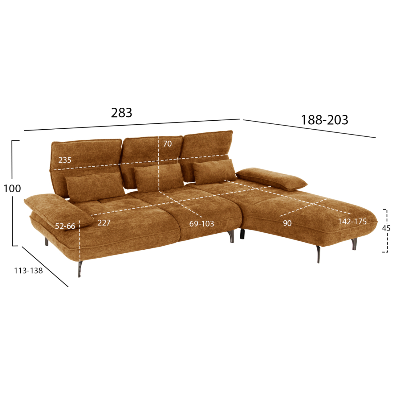 CORNER (RIGHT) SOFA-BED CONVERT HM3268.02R BRICK RED FABRIC 283x188x100Hcm. [2]
