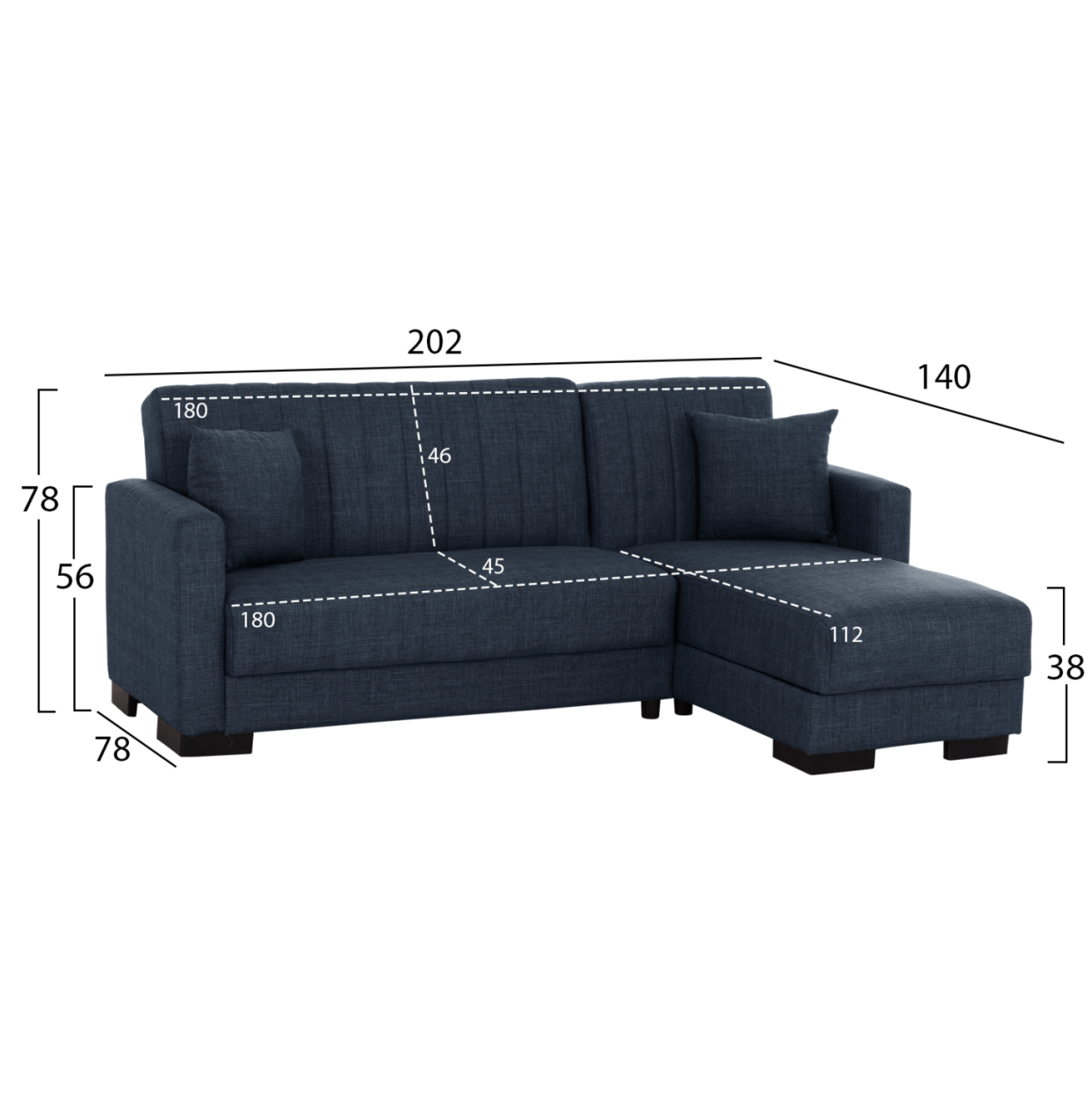 CORNER SOFA-BED GHUFRAN HM3244.07 REVERSIBLE WITH STORAGE SPACE-BLUE FABRIC 202x140x78Hcm. [2]