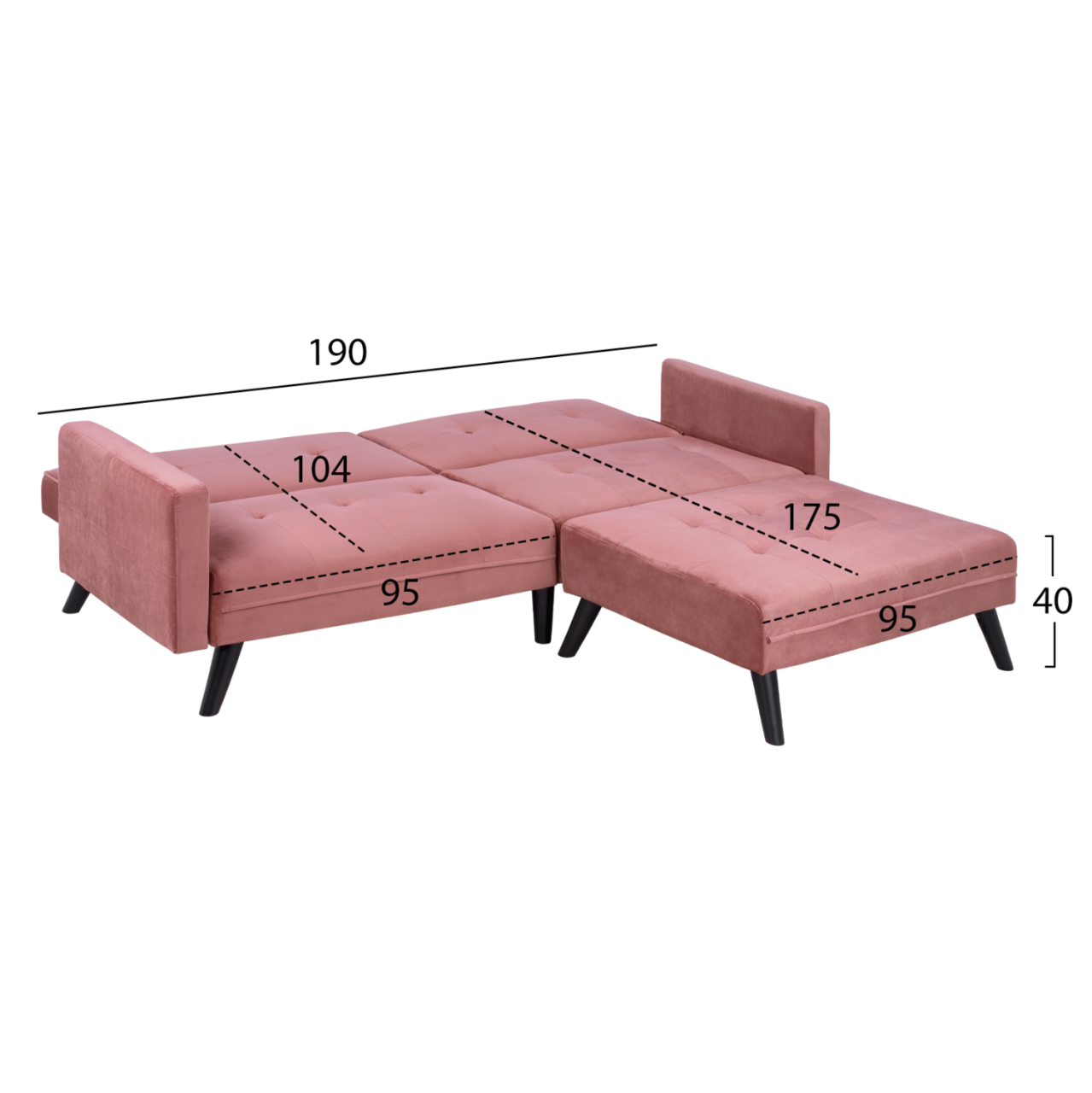CORNER SOFA BED VELVET DUSTY PINK WITH FOOTREST 211X158X83Y cm.HM3151.02 [3]