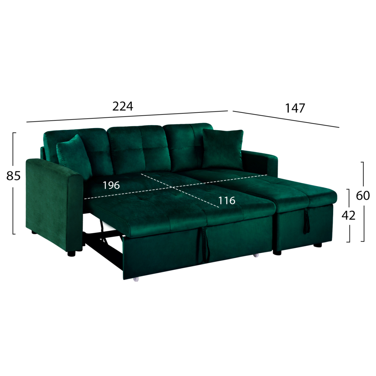 Corner Sofa Bed Wayne 224x147x85 HM3028.13 Cypress Green Velvet [3]