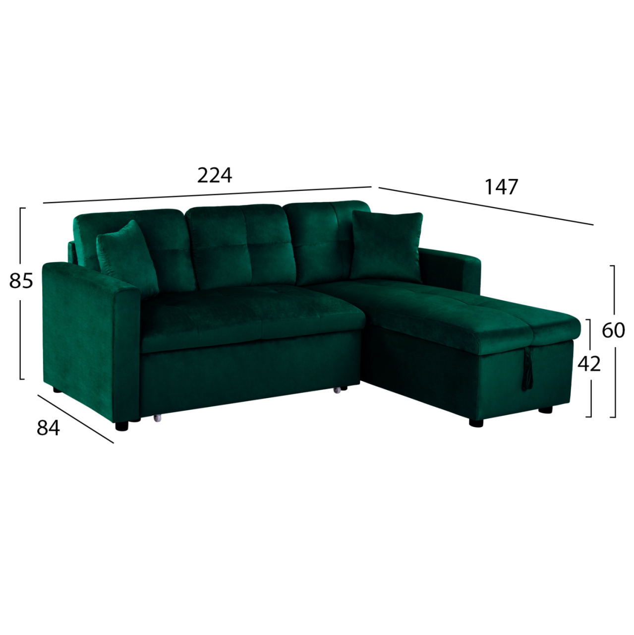 Corner Sofa Bed Wayne 224x147x85 HM3028.13 Cypress Green Velvet [2]