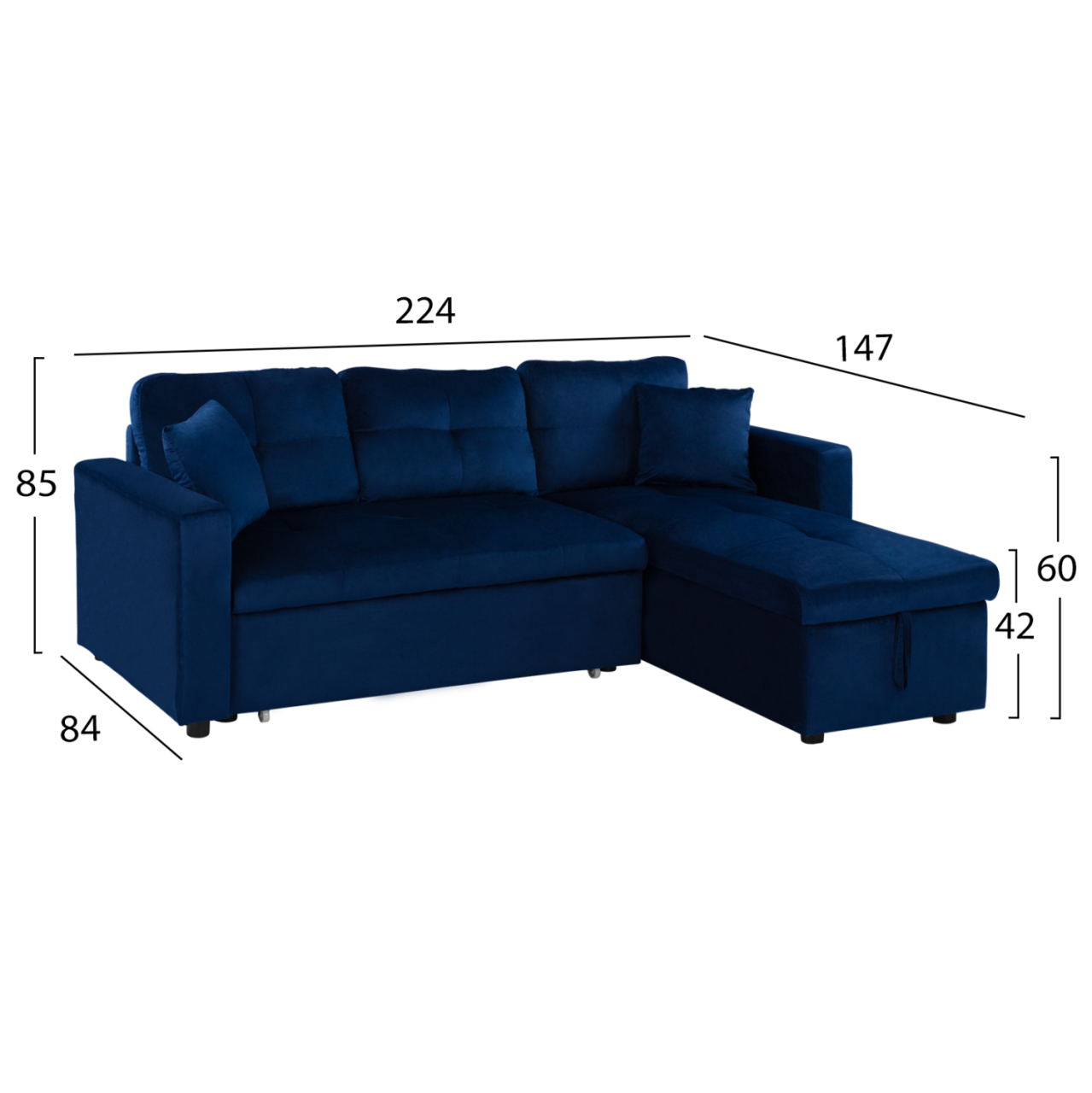 Corner Sofa Bed Wayne 224x147x85 HM3028.18 Velvet Blue [2]