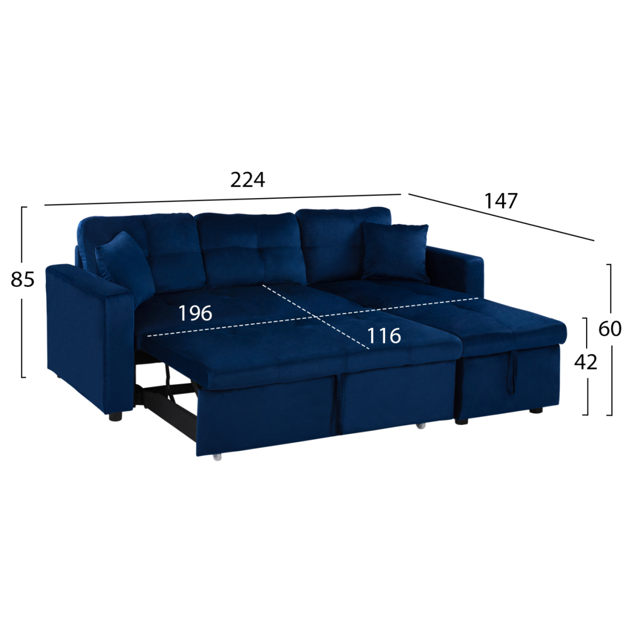 Corner Sofa Bed Wayne 224x147x85 HM3028.18 Velvet Blue [3]