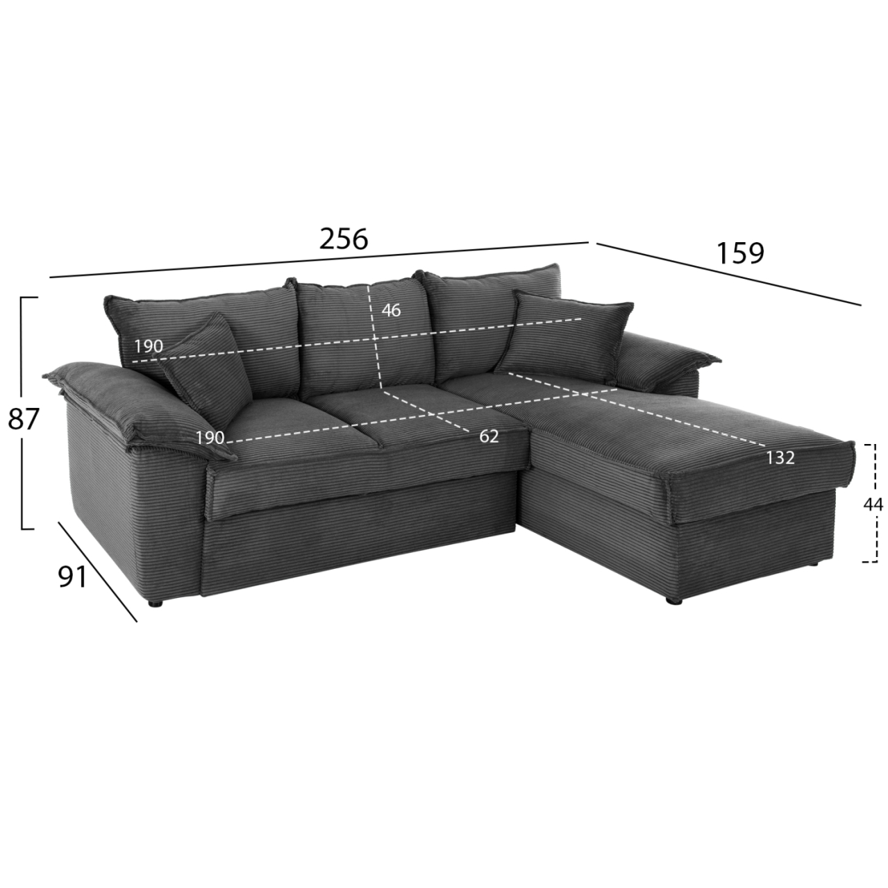 CORNER SOFA-BED WITH STORAGE SPACE ALDO HM3276.02R ANTHRACITE FABRIC 256x91-159x87Hcm. [2]