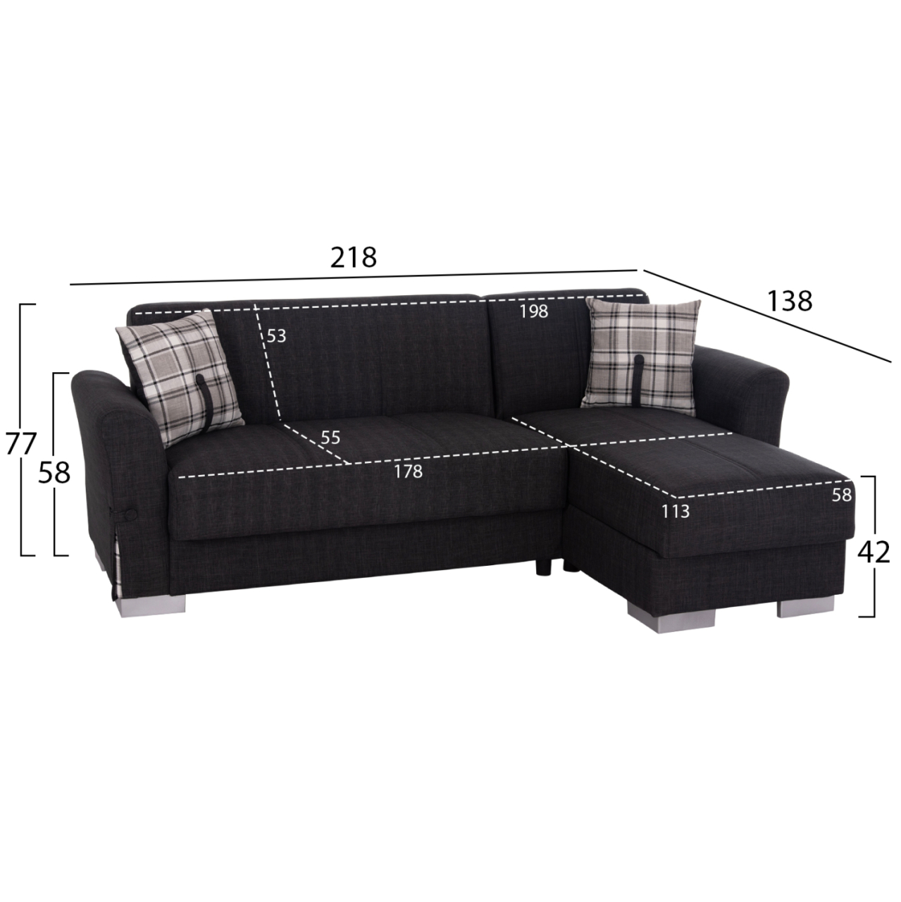 CORNER SOFA-BED WITH STORAGE SPACE BRONKO HM3291.01 FABRIC IN ANTHRACITE COLOR 218x138x77Hcm. [2]
