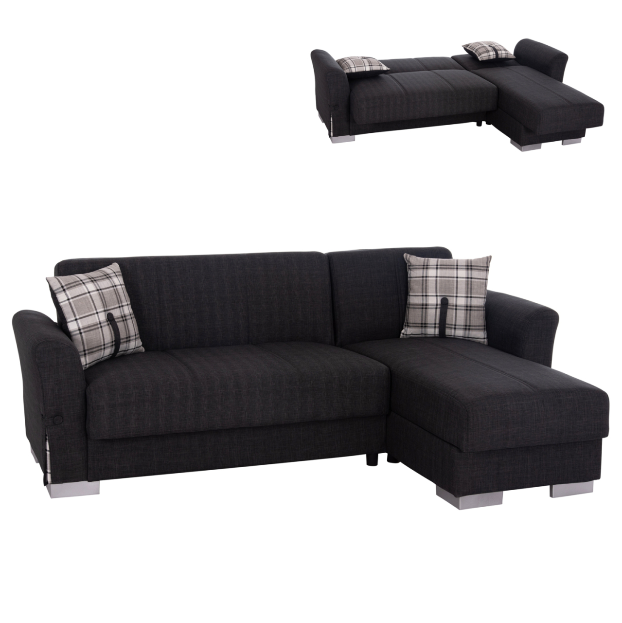 CORNER SOFA-BED WITH STORAGE SPACE BRONKO HM3291.01 FABRIC IN ANTHRACITE COLOR 218x138x77Hcm. [1]