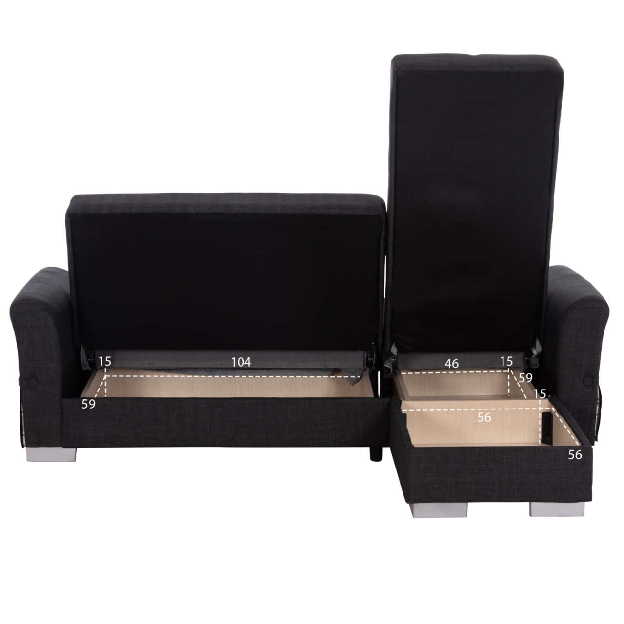 CORNER SOFA-BED WITH STORAGE SPACE BRONKO HM3291.01 FABRIC IN ANTHRACITE COLOR 218x138x77Hcm. [5]