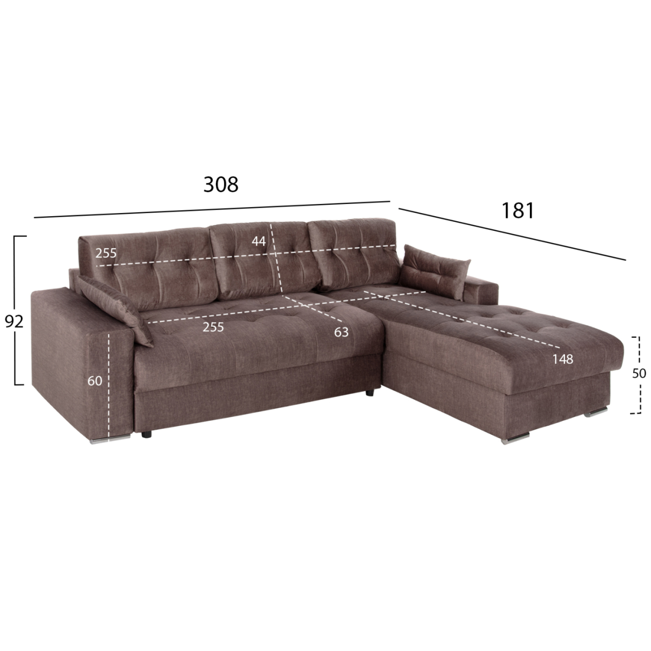 CORNER SOFA-BED WITH STORAGE SPACE CLANCY HM3281.03R BROWN FABRIC 308x181x92Hcm. [2]