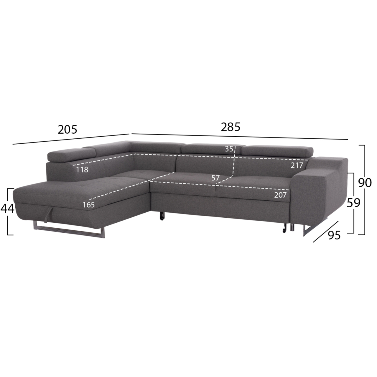 CORNER SOFA-BED WITH STORAGE SPACE ENCORE HM3301.01L GREY FABRIC 285x205x90Hcm. [2]