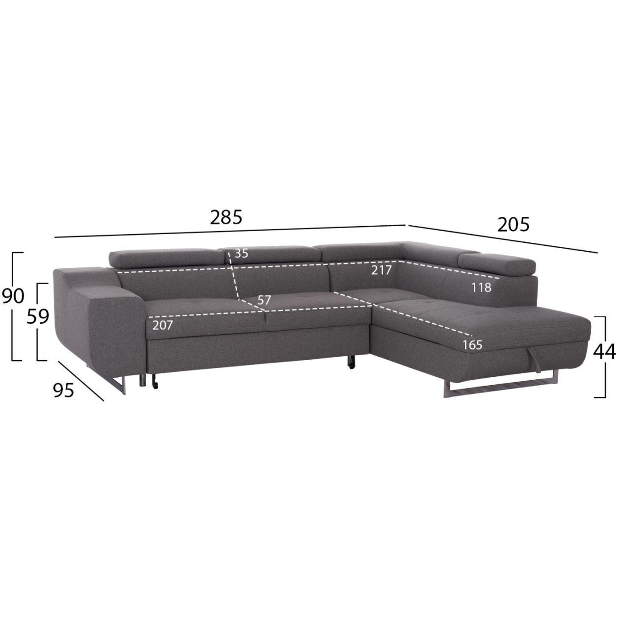 CORNER SOFA-BED WITH STORAGE SPACE ENCORE HM3301.01R GREY FABRIC 285x205x90Hcm. [2]