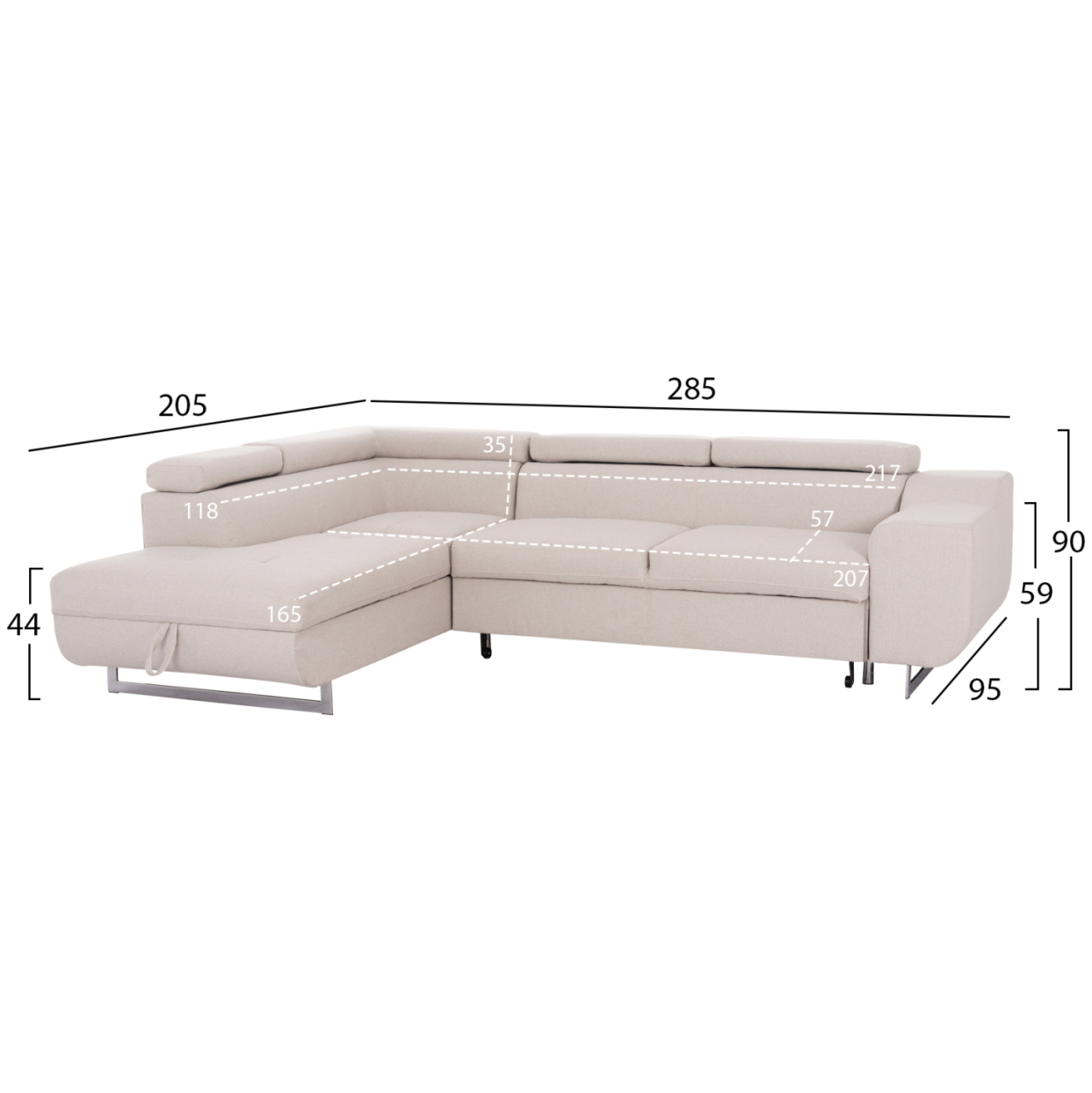 CORNER SOFA-BED WITH STORAGE SPACE ENCORE HM3301.03L BEIGE FABRIC 285x205x90Hcm. [2]