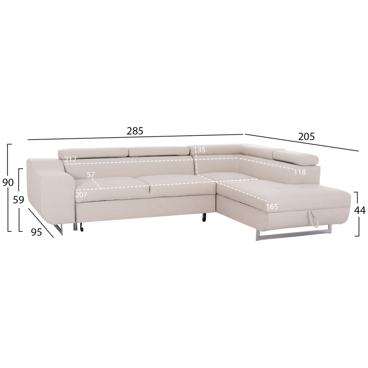 CORNER SOFA-BED WITH STORAGE SPACE ENCORE HM3301.03R BEIGE FABRIC 285x205x90Hcm. [2]