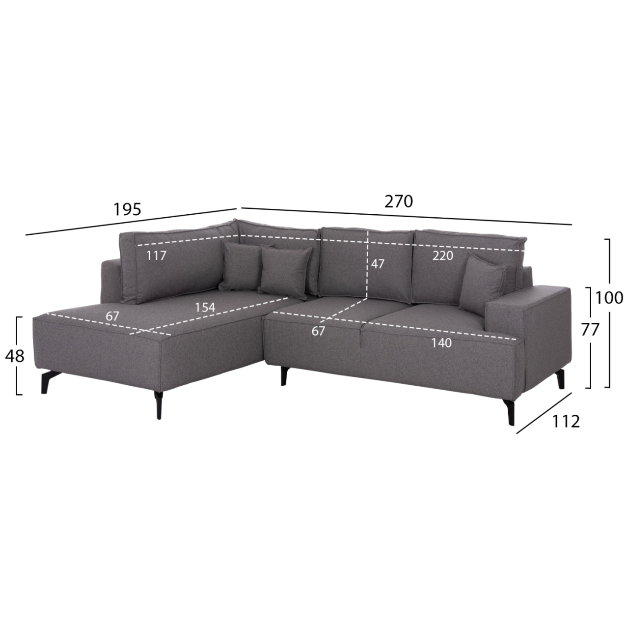 CORNER SOFA-BED WITH STORAGE SPACE SAFFIRA HM3303.01L GREY FABRIC 270x195x100Hcm. [2]