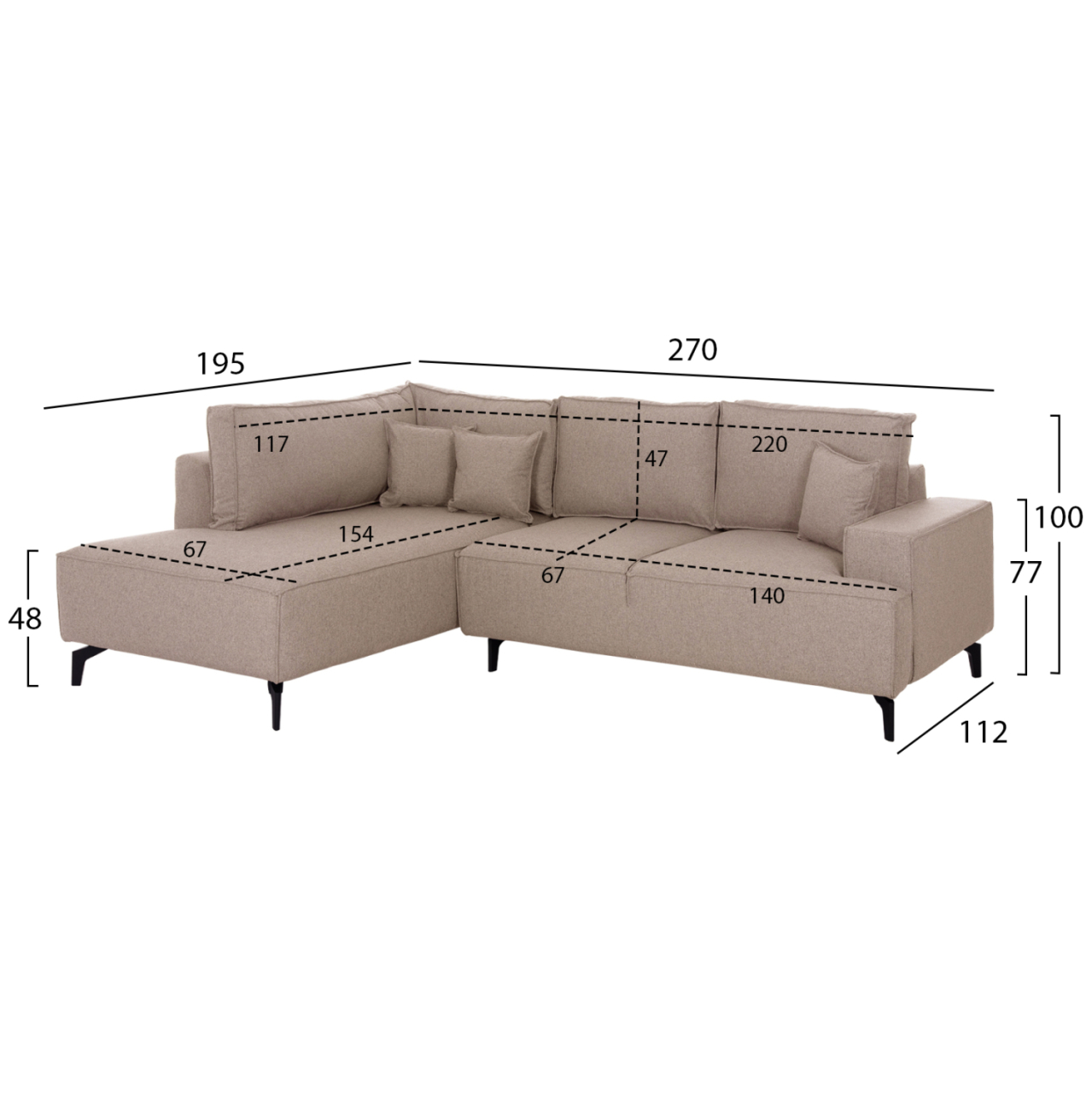 CORNER SOFA-BED WITH STORAGE SPACE SAFFIRA HM3303.03L BEIGE FABRIC 270x195x100Hcm. [2]