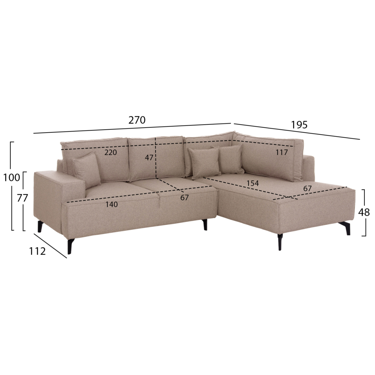 CORNER SOFA-BED WITH STORAGE SPACE SAFFIRA HM3303.03R BEIGE FABRIC 270x195x100Hcm. [2]