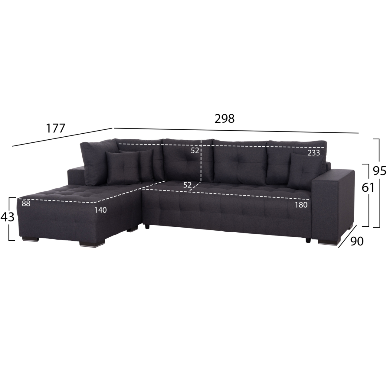 CORNER SOFA-BED WITH STORAGE SPACE TRENDSTON HM3302.01L GREY FABRIC 298x177x95Hcm. [2]