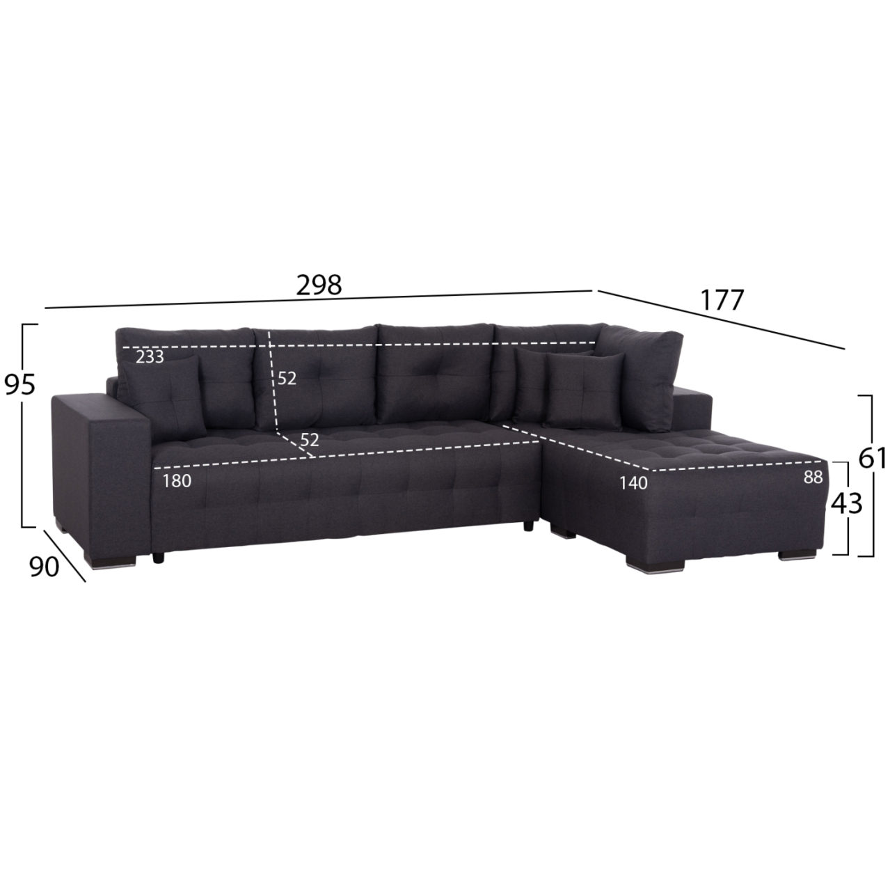 CORNER SOFA-BED WITH STORAGE SPACE TRENDSTON HM3302.01R GREY FABRIC 298x177x95Hcm. [2]