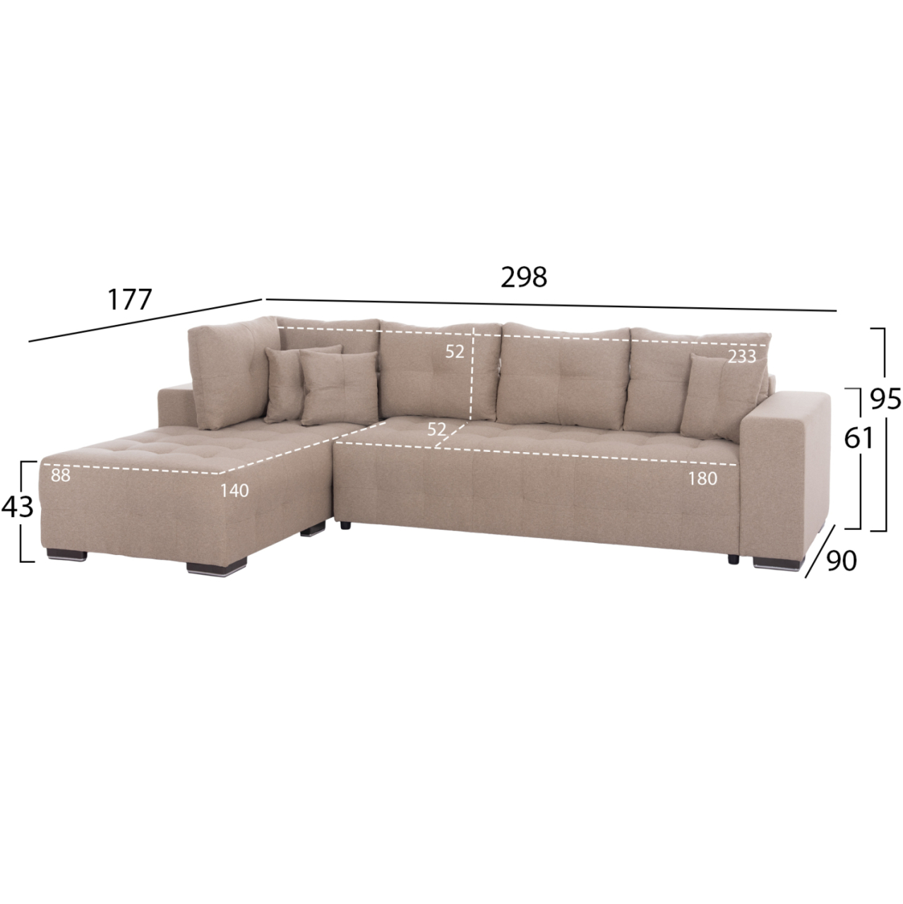 CORNER SOFA-BED WITH STORAGE SPACE TRENDSTON HM3302.03L BEIGE FABRIC 298x177x95Hcm. [2]