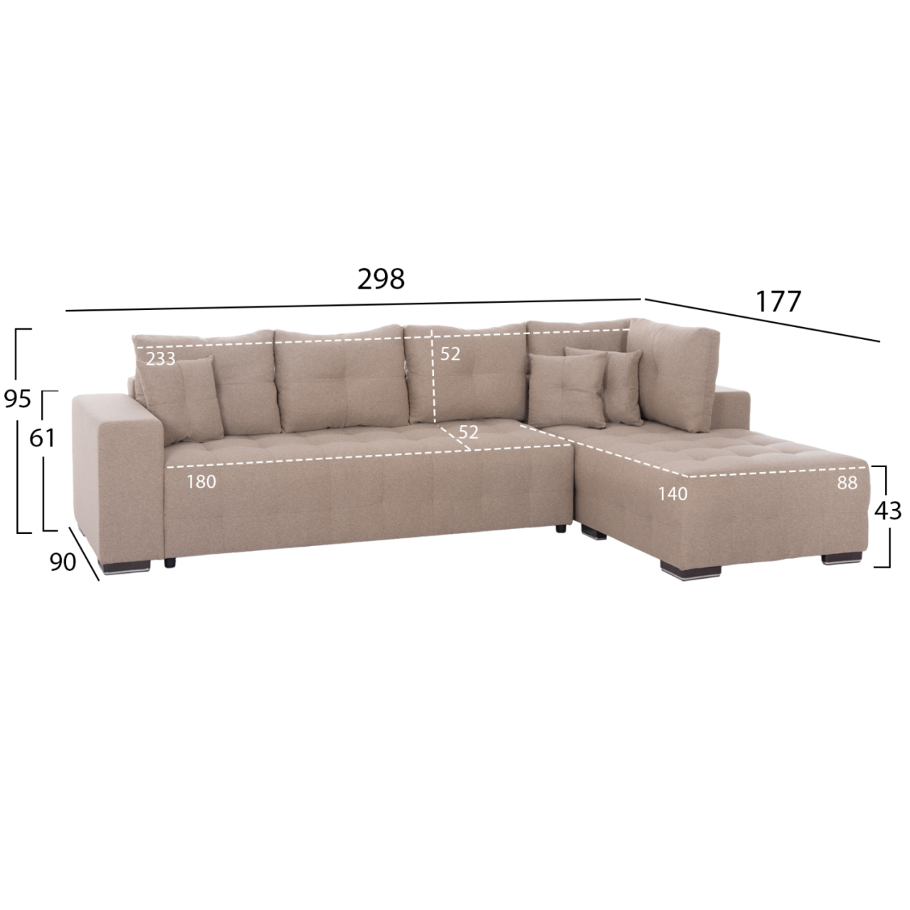 CORNER SOFA-BED WITH STORAGE SPACE TRENDSTON HM3302.03R BEIGE FABRIC 298x177x95Hcm. [2]