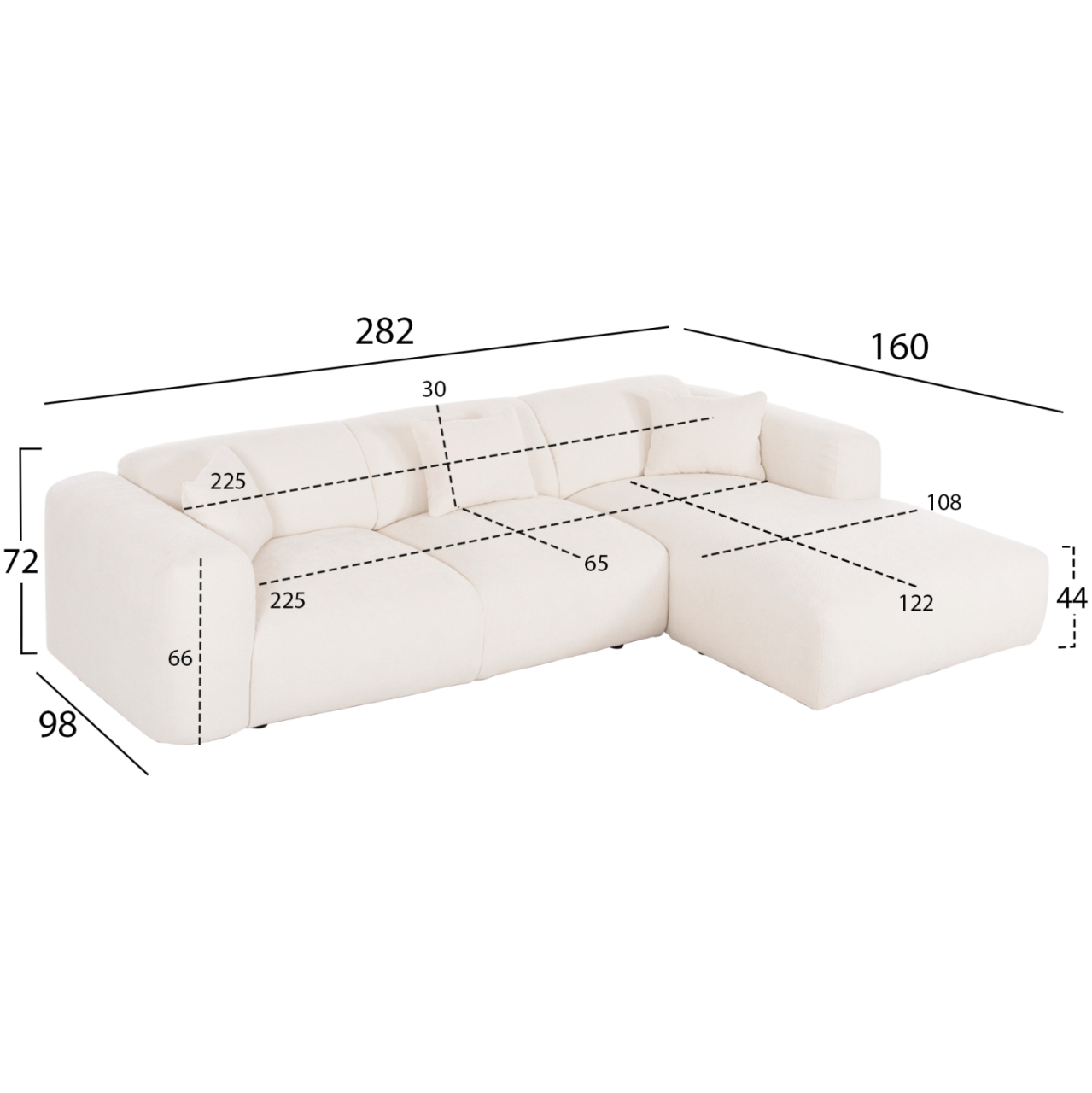 CORNER SOFA BRICKEN HM3275.02R WHITE FABRIC 110-282x98-160x72Hcm. [2]