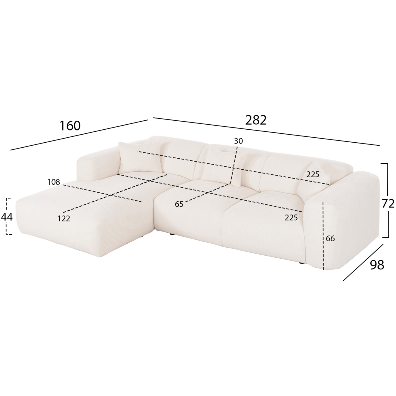 CORNER SOFA (LEFT) BRICKEN HM3275.02L WHITE FABRIC 110-282x98-160x72Hcm. [2]