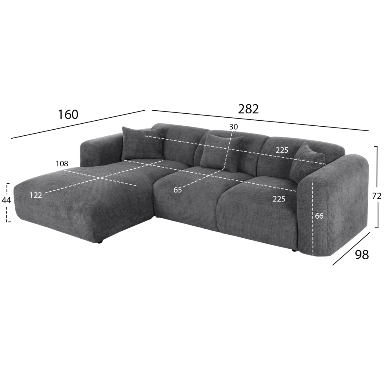 CORNER SOFA (LEFT) BRICKEN HM3275.04L ANTHRACITE FABRIC 110-282x98-160x72Hcm. [2]