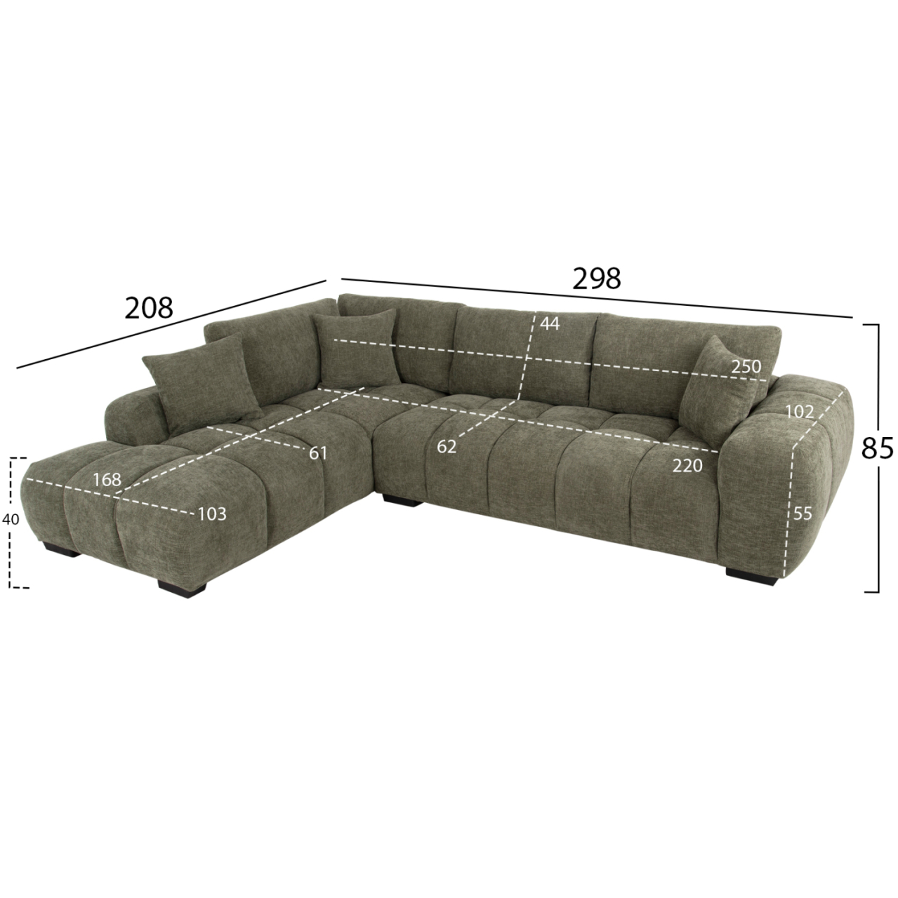 CORNER SOFA (LEFT) COVEN HM3266.04L GREEN FABRIC 298x102-208x85Hcm. [2]
