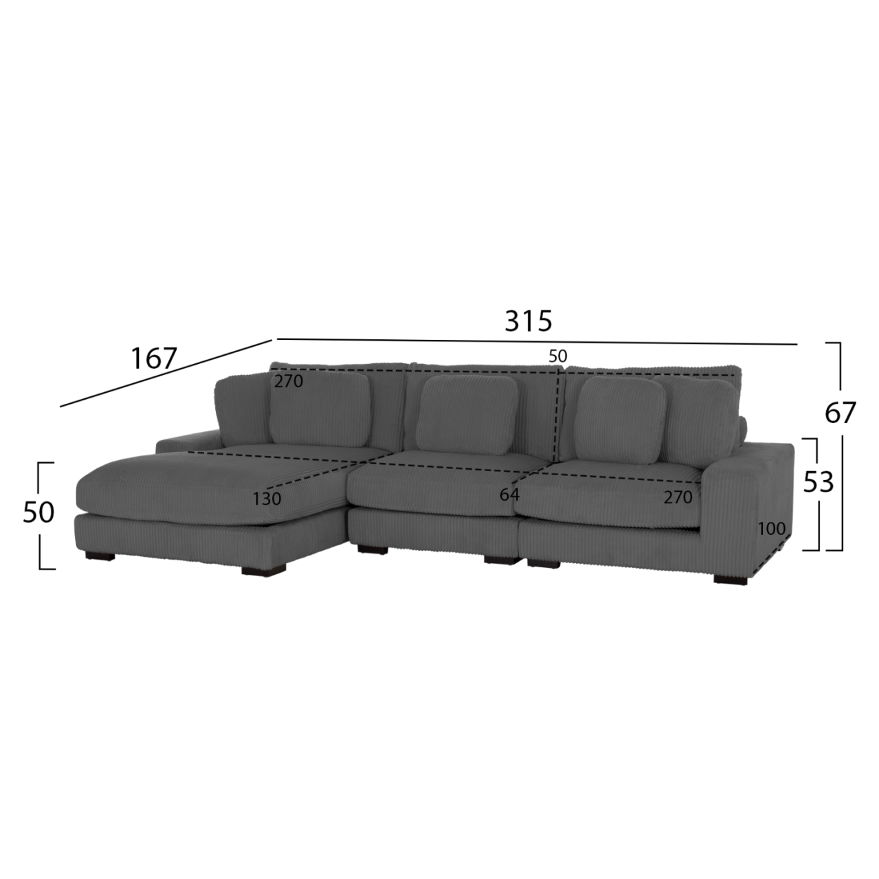 CORNER SOFA LEFT CRANFIELD HM3287.01L GREY CORD FABRIC 315x167(corner)x67Hcm. [2]