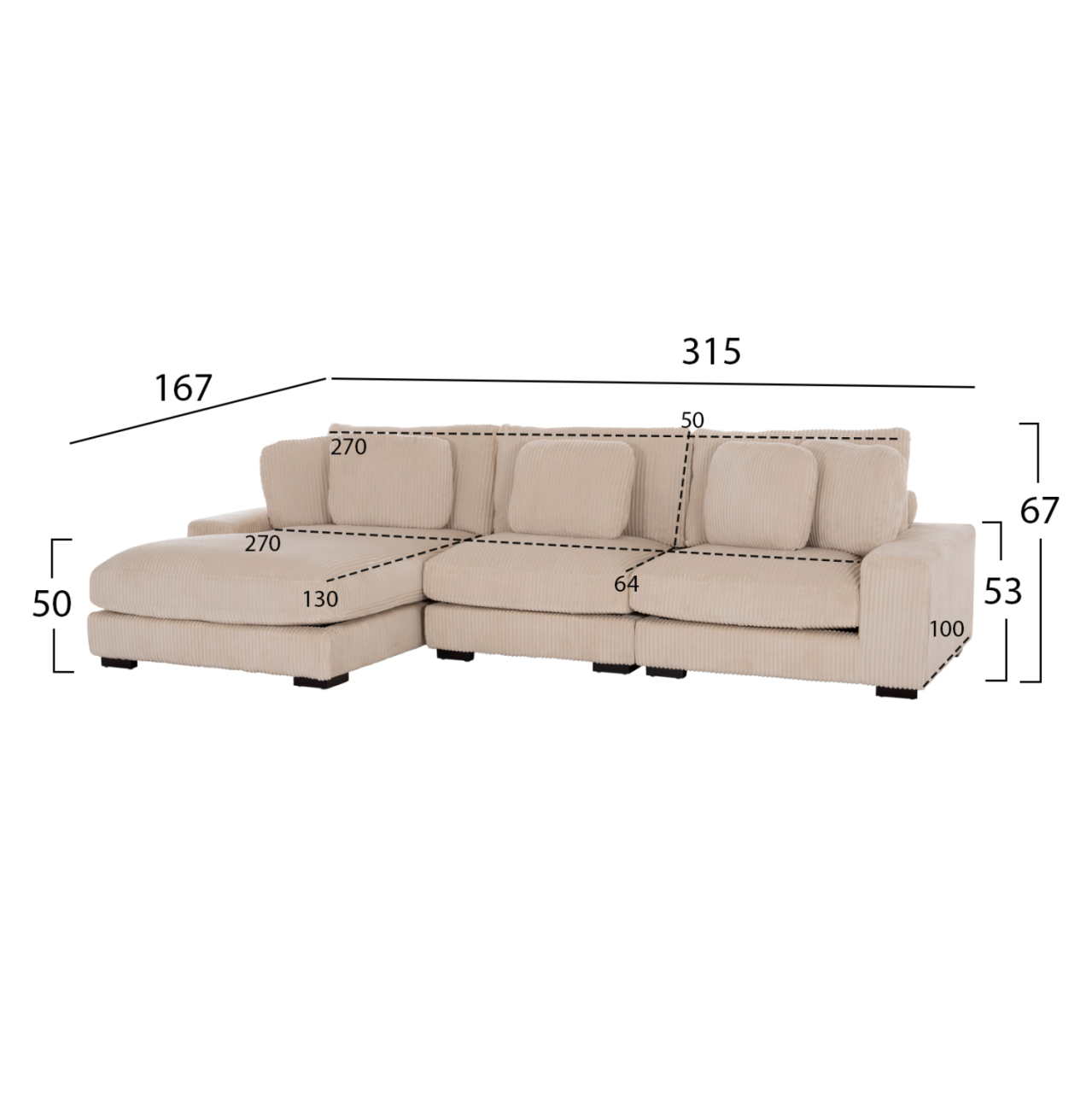 CORNER SOFA LEFT CRANFIELD HM3287.02L BEIGE CORD FABRIC 315x167(corner)x67Hcm. [2]
