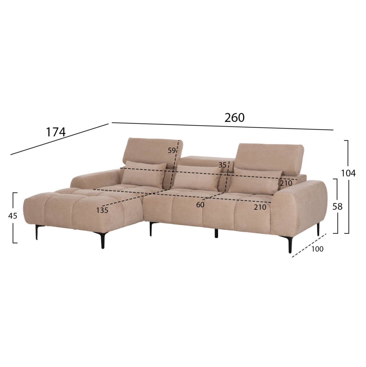 CORNER SOFA LEFT DIVYA HM3267.11L BROWN FABRIC 260x100-174x104Hcm. [2]