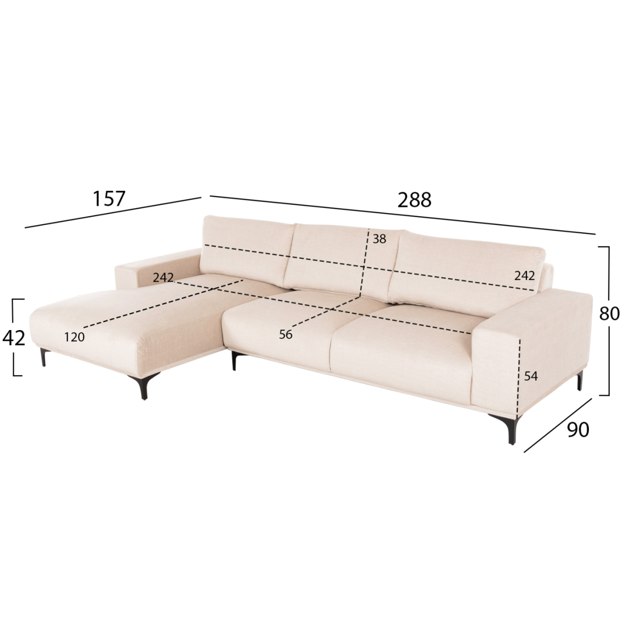 CORNER SOFA (LEFT) NOA HM3278.01L ECRU FABRIC 288x90-157x67-80Hcm. [2]