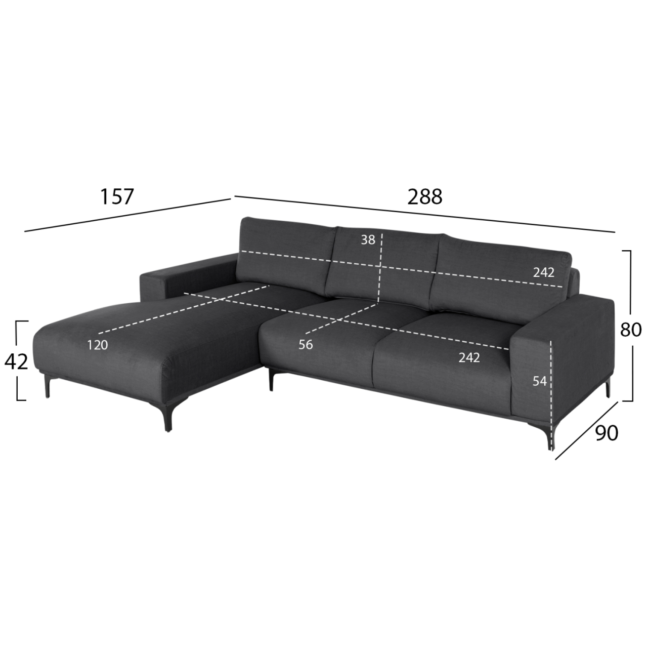 CORNER SOFA (LEFT) NOA HM3278.02L ANTHRACITE FABRIC 288x90-157x67-80Hcm. [2]