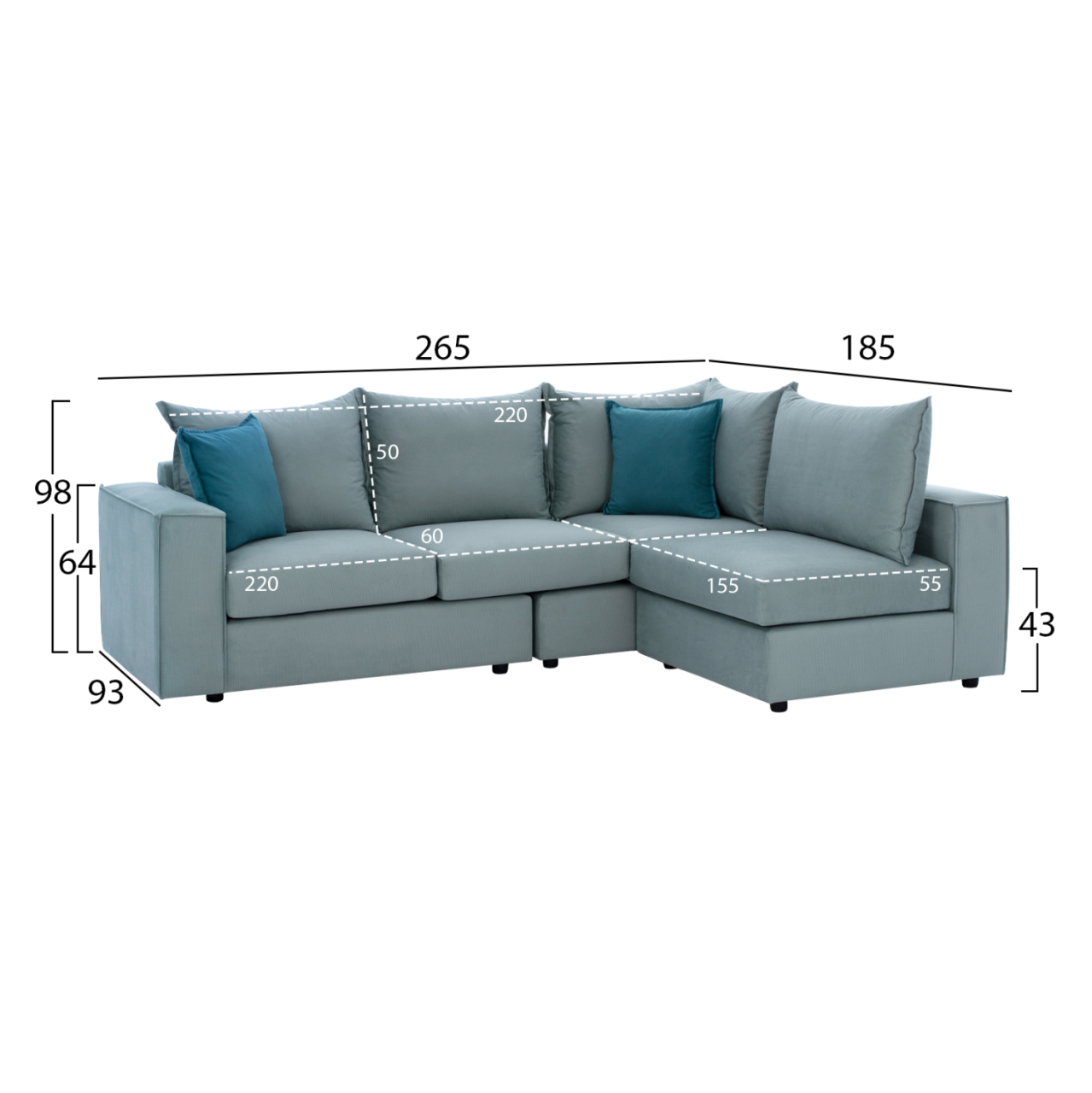 Corner Sofa "MONZA", interchangeable, 3 pcs, pistachio green, stain-resistant, water-repellent [2]