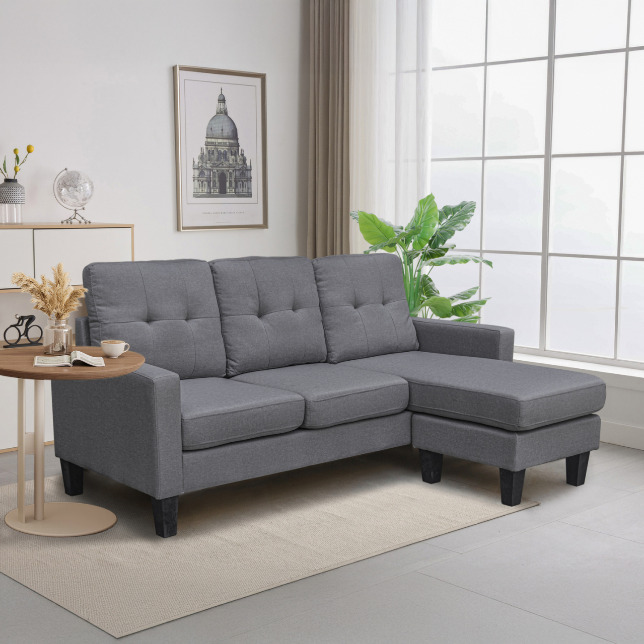 CORNER SOFA REVERSIBLE MEGGY HM3297.01 GREY FABRIC 184.5x129x86Hcm. [4]