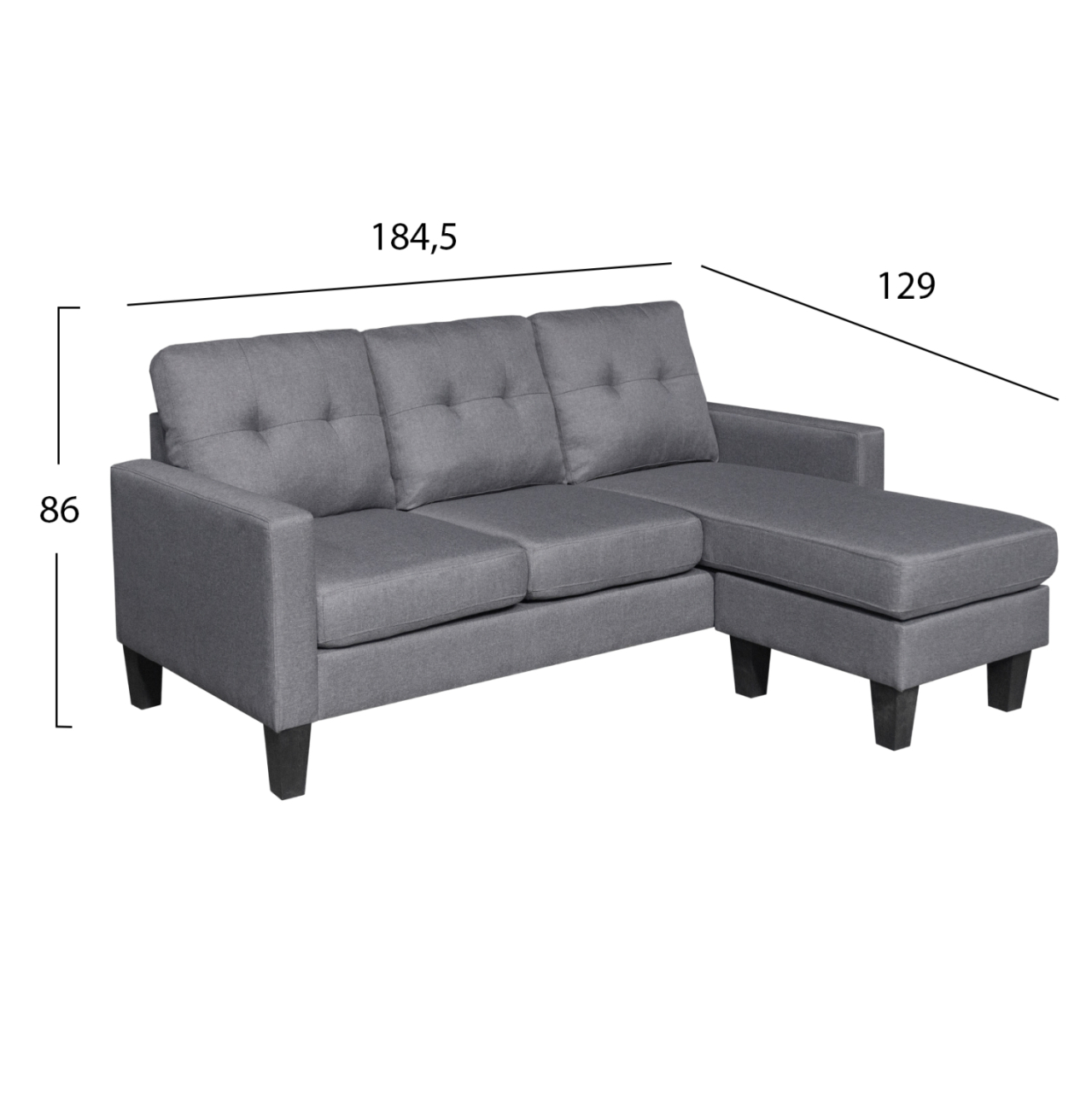 CORNER SOFA REVERSIBLE MEGGY HM3297.01 GREY FABRIC 184.5x129x86Hcm. [2]