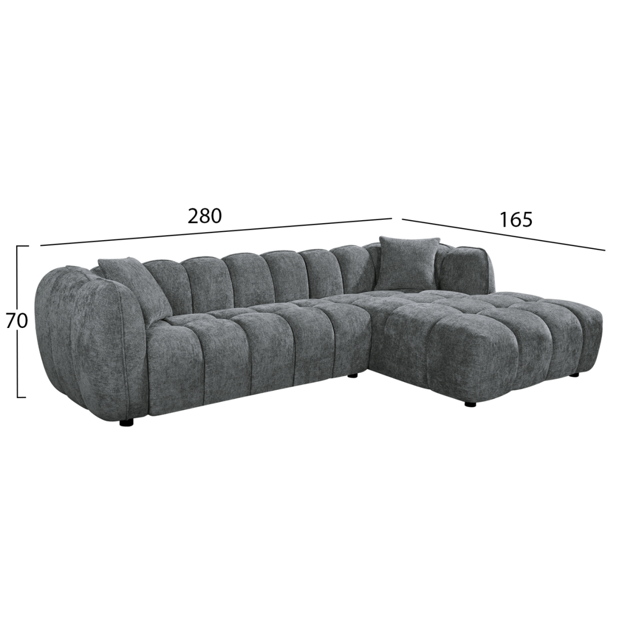 CORNER SOFA (RIGHT) LYKKE HM3326.01R GREY FABRIC 280x89-165(chaise)x70Hcm. [2]