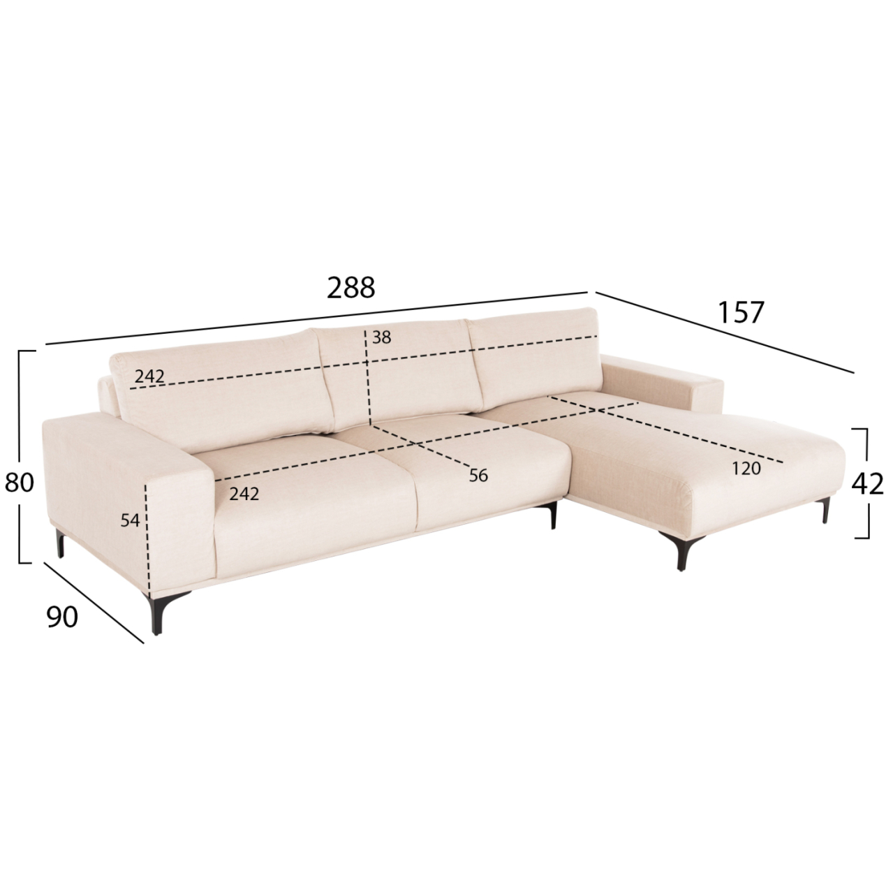 CORNER SOFA (RIGHT) NOA HM3278.01R ECRU FABRIC 288x90-157x67-80Hcm. [2]
