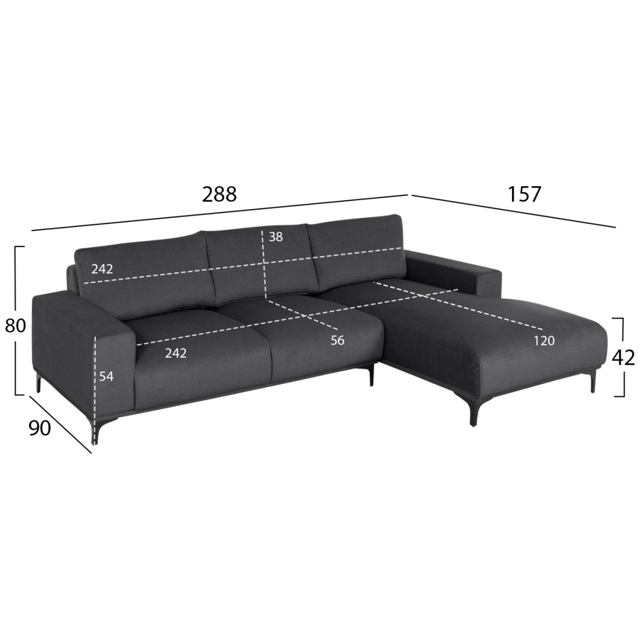 CORNER SOFA (RIGHT) NOA HM3278.02R ANTHRACITE FABRIC 288x90-157x67-80Hcm. [2]
