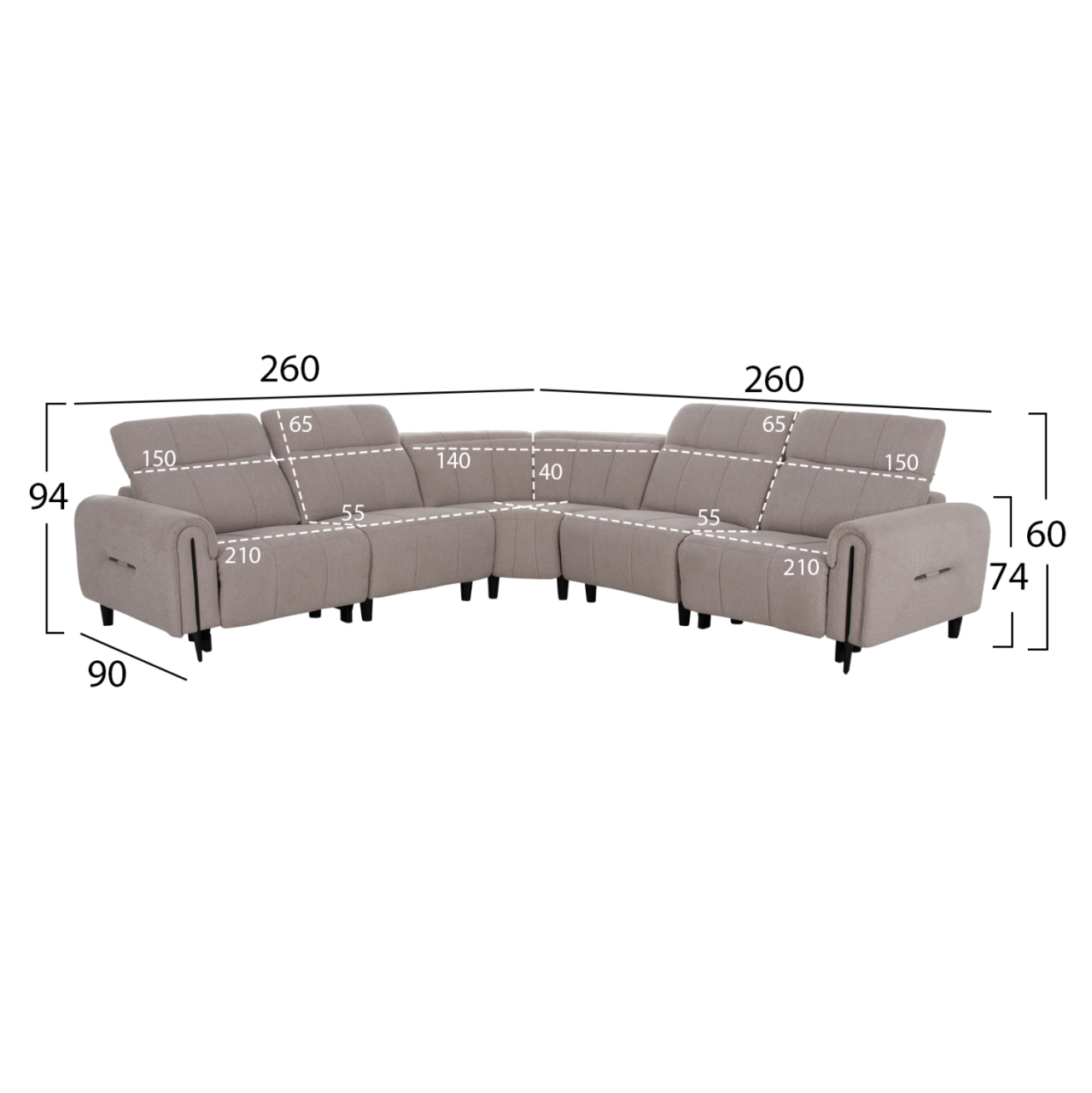 CORNER SOFA WITH 2 RECLINE SEATS ORACLE HM3290.02 BEIGE FABRIC 260x260x90(seat depth)x94Hcm. [2]