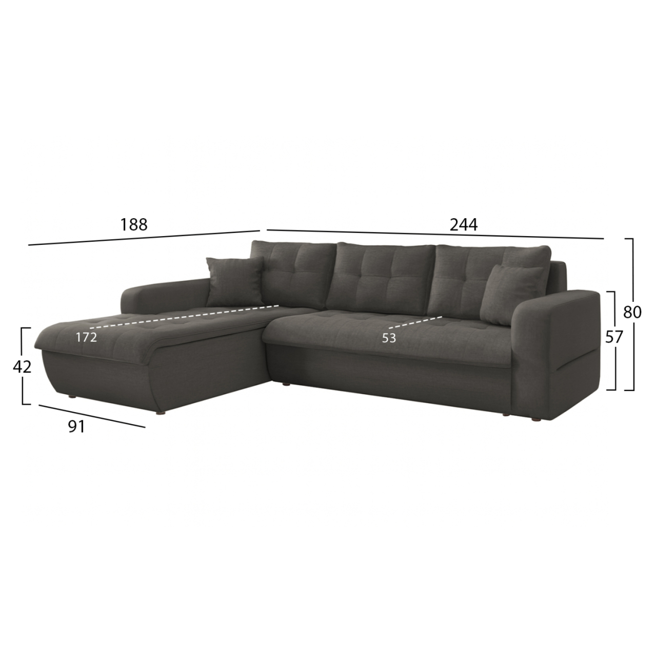 CORNER SOFABED LEFT KANSO HM3338.01L GREY FABRIC 244x188x80Hcm. [2]