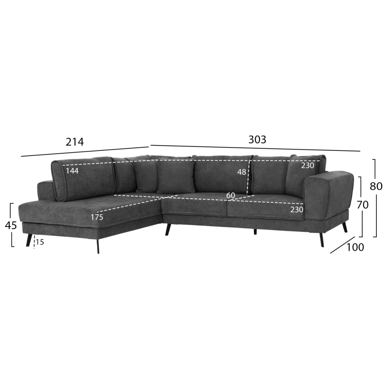CORNER SOFABED (LEFT) ZENORA HM3337.01L DARK GREY FABRIC 303x214x80Hcm [2]
