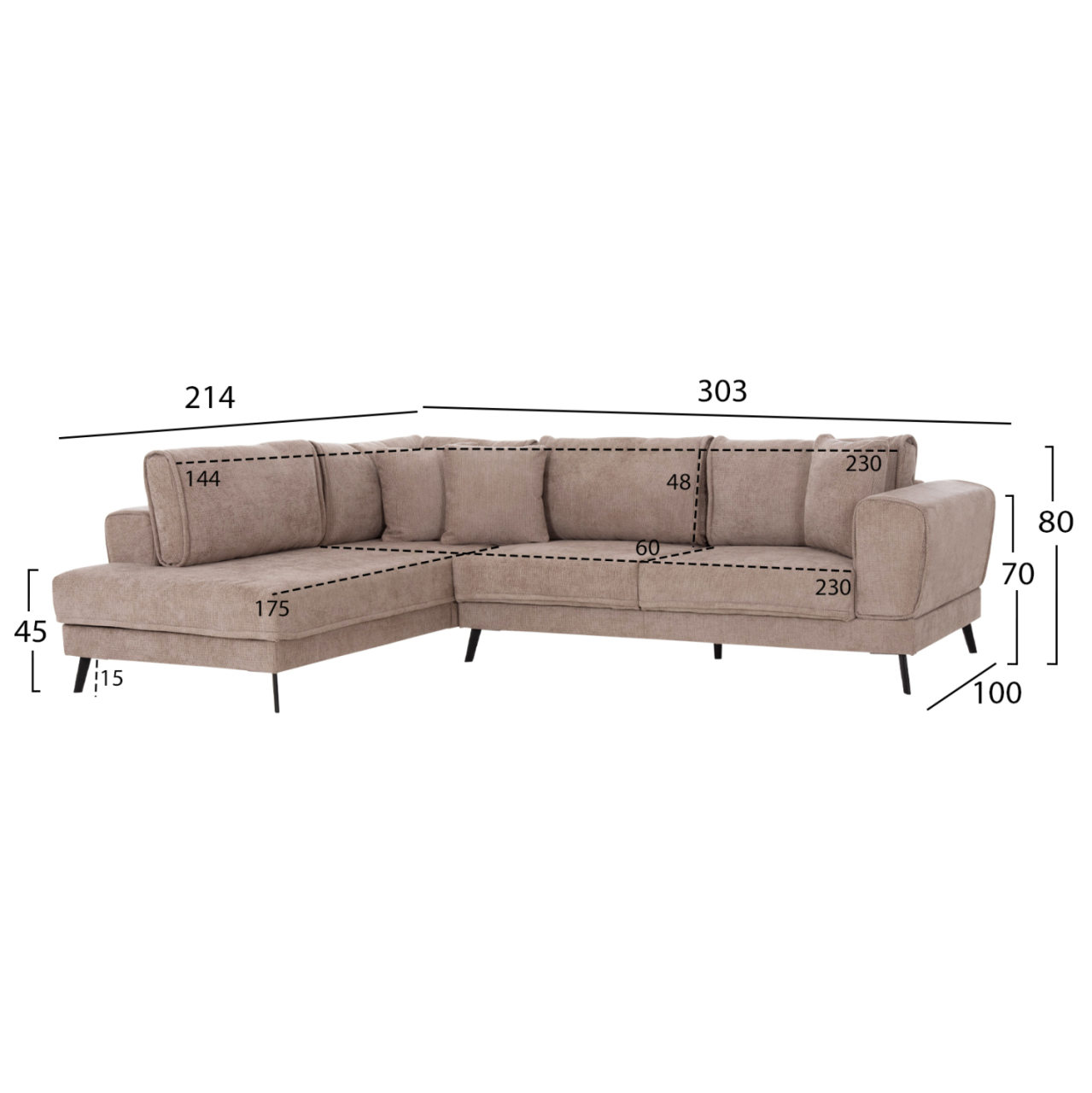 CORNER SOFABED (LEFT) ZENORA HM3337.03L BEIGE FABRIC 303x214x80Hcm [2]