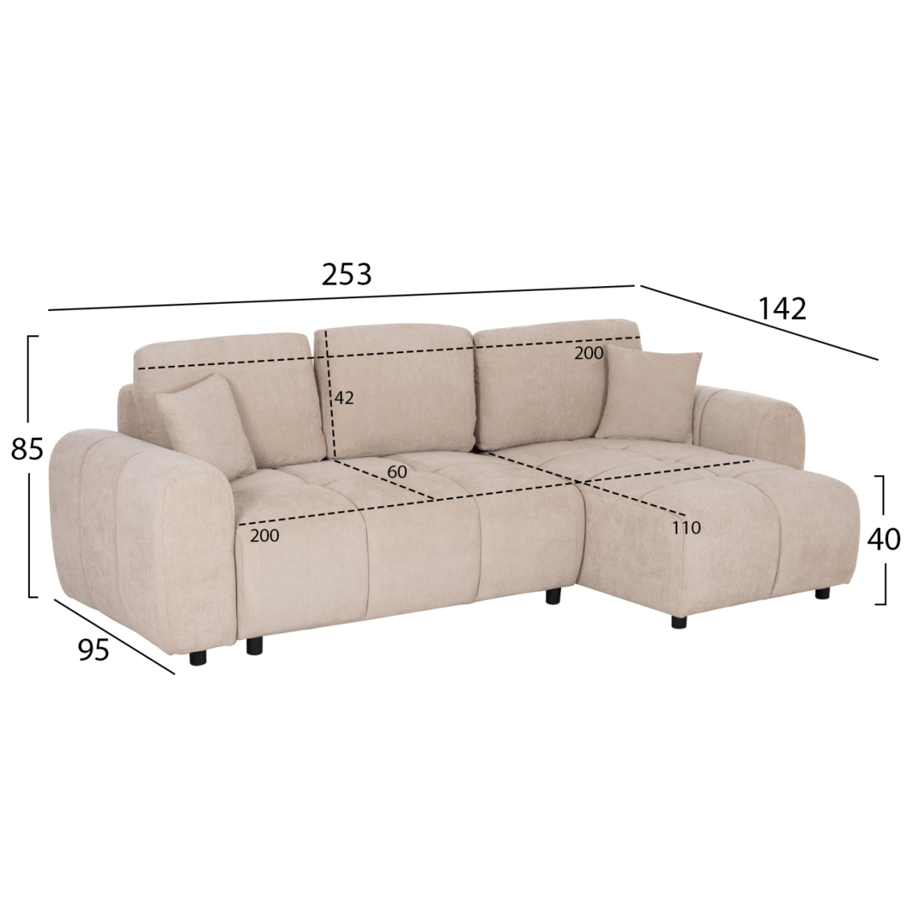 CORNER SOFABED REVERSIBLE GERT HM3349.02 BEIGE CHENILLE FABRIC 253x142x85Hcm. [2]