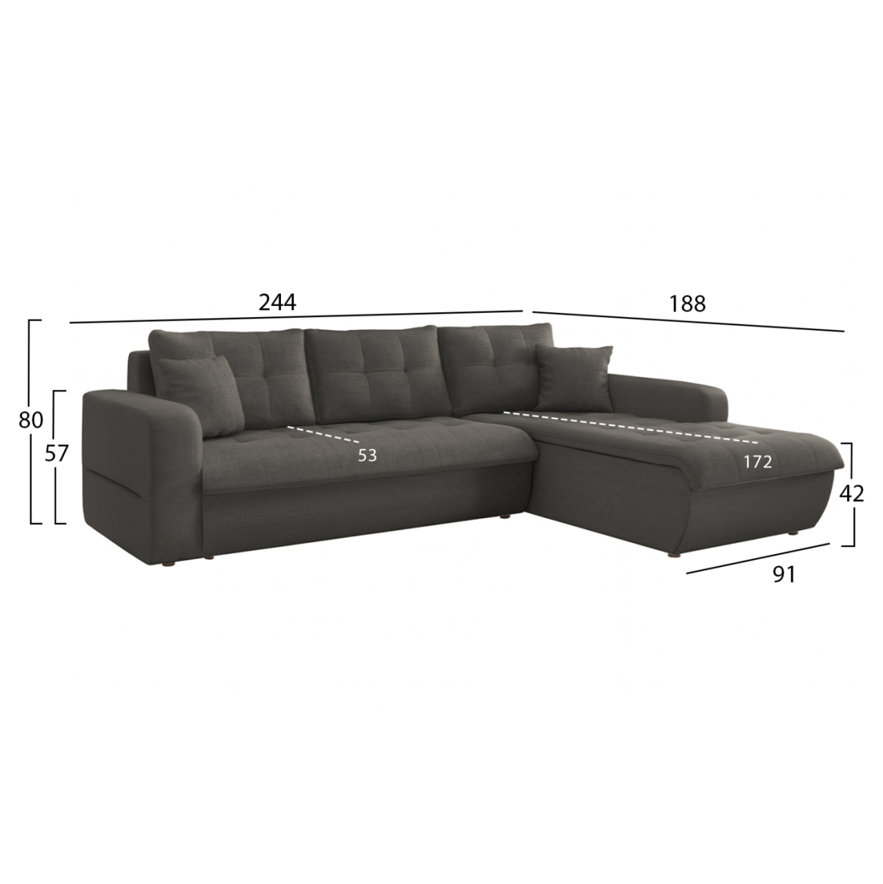 CORNER SOFABED RIGHT KANSO HM3338.01R GREY FABRIC 244x188x80Hcm. [2]